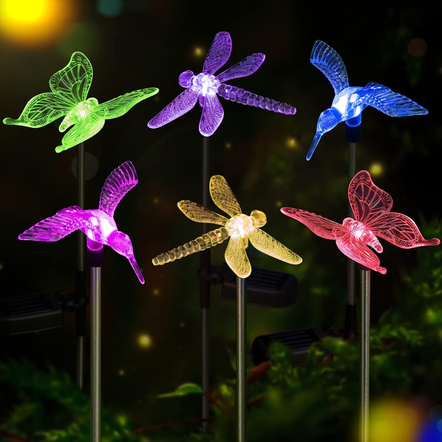 OxyLED Solar Garden Stake Lights 6 Pack Outdoor LED Figurine Lighting 