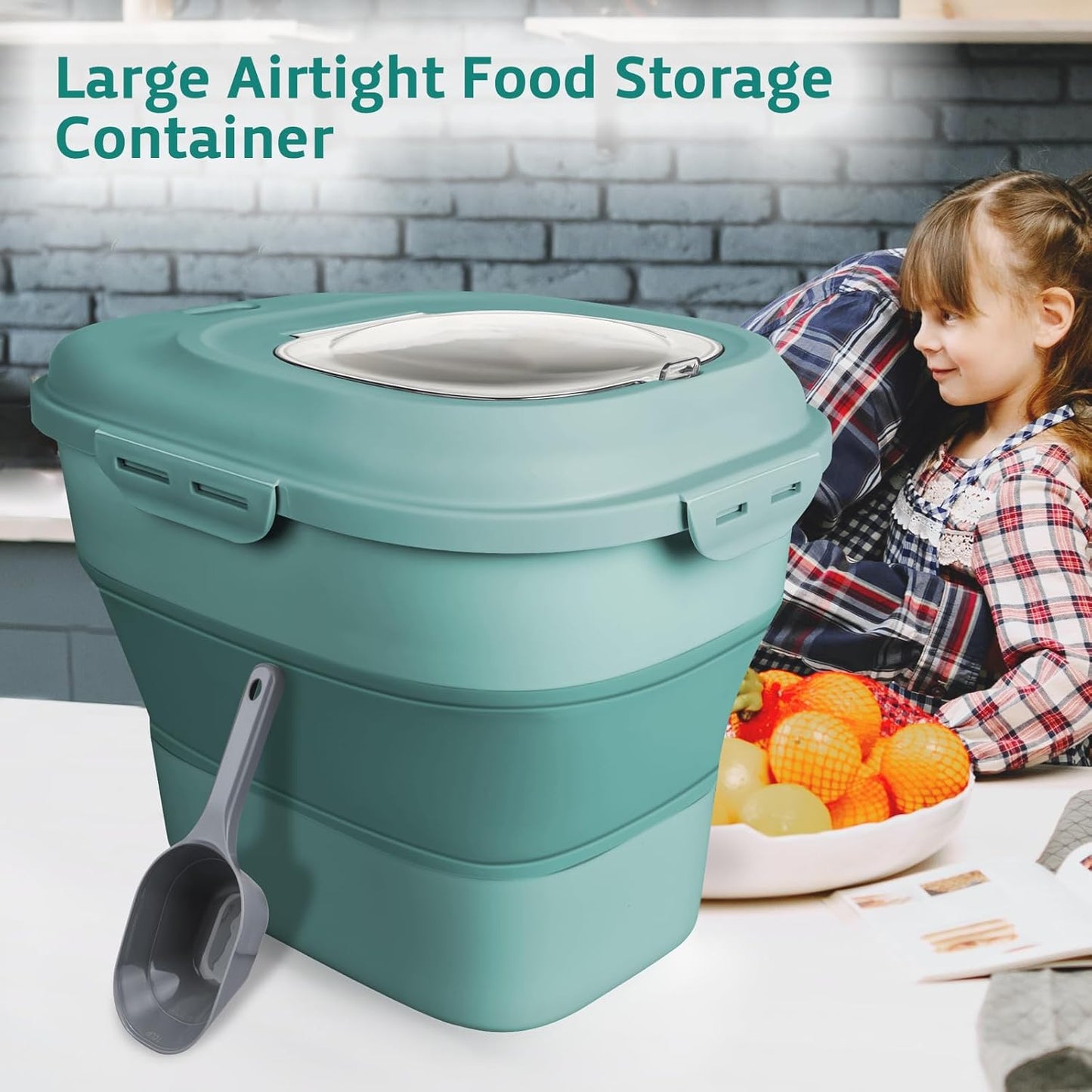 Rice Storage Bin Cereal Containers, 13-50lb Collapsible Rice Container