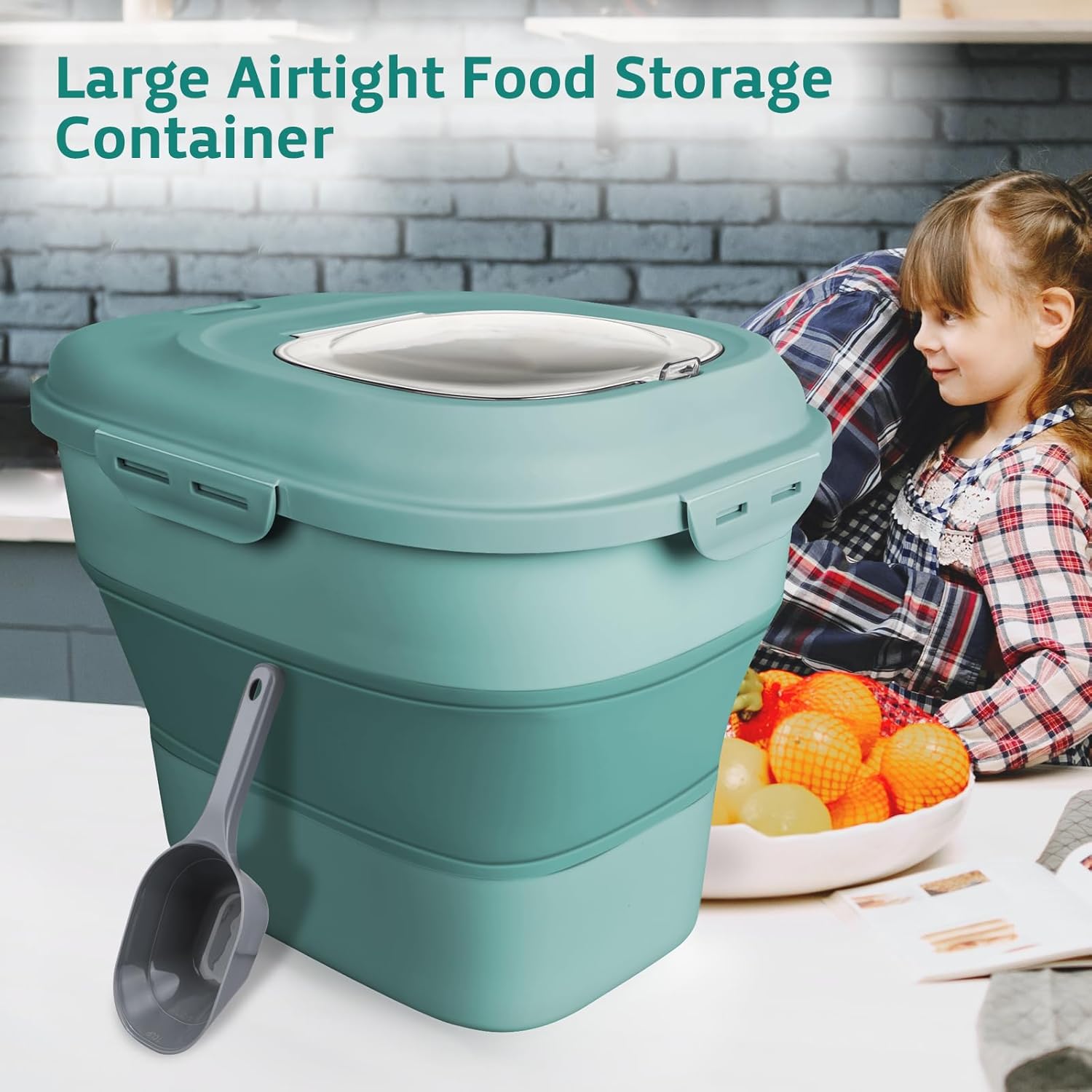 Rice Storage Bin Cereal Containers, 13-50lb Collapsible Rice Container