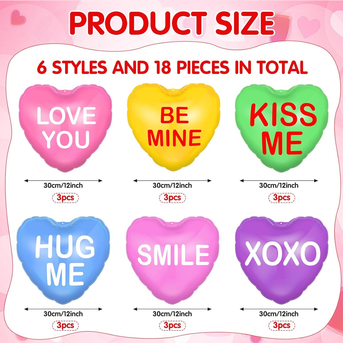 18 Pcs Valentines Day Inflatable Conversation Hearts Outdoor Decoratio