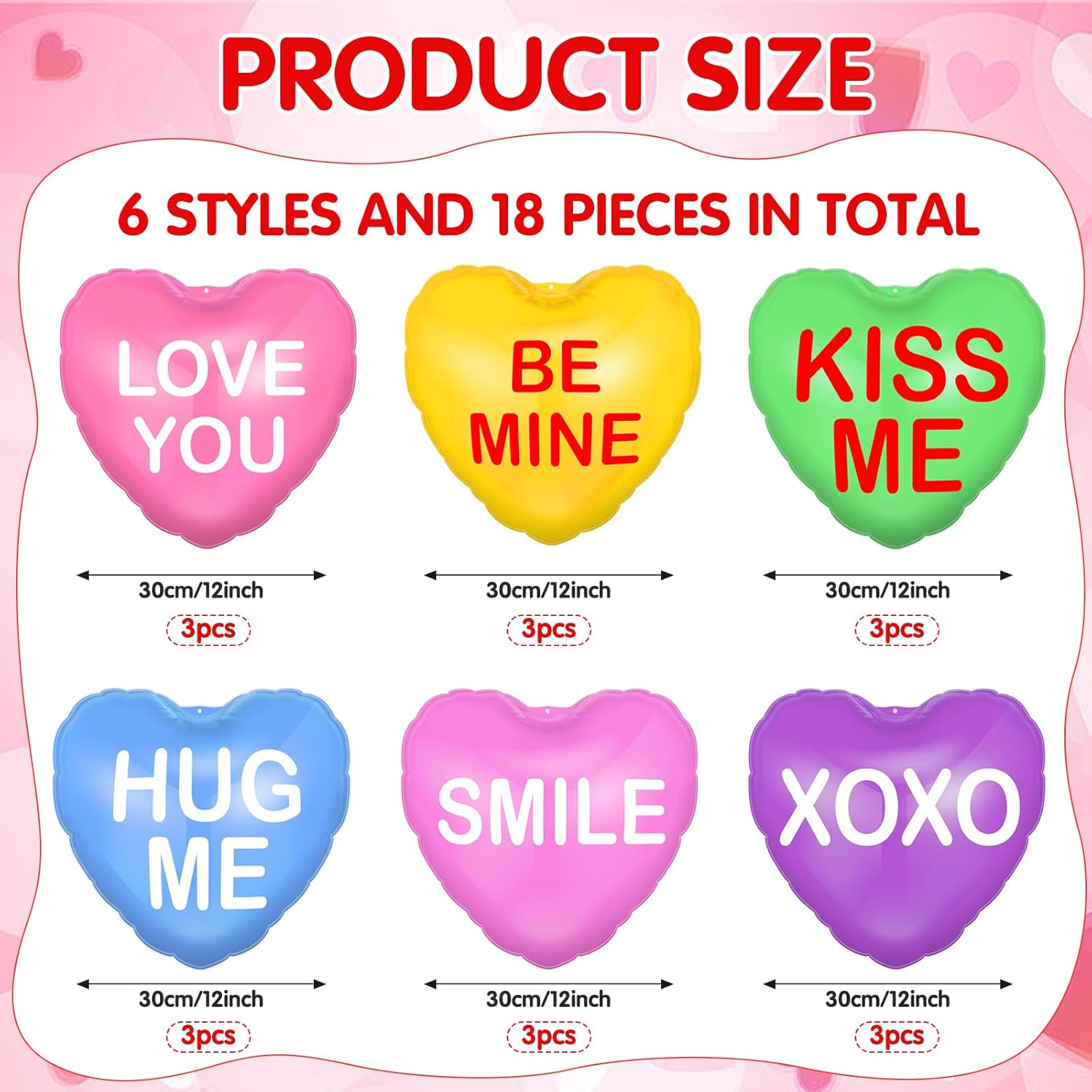 18 Pcs Valentines Day Inflatable Conversation Hearts Outdoor Decoratio