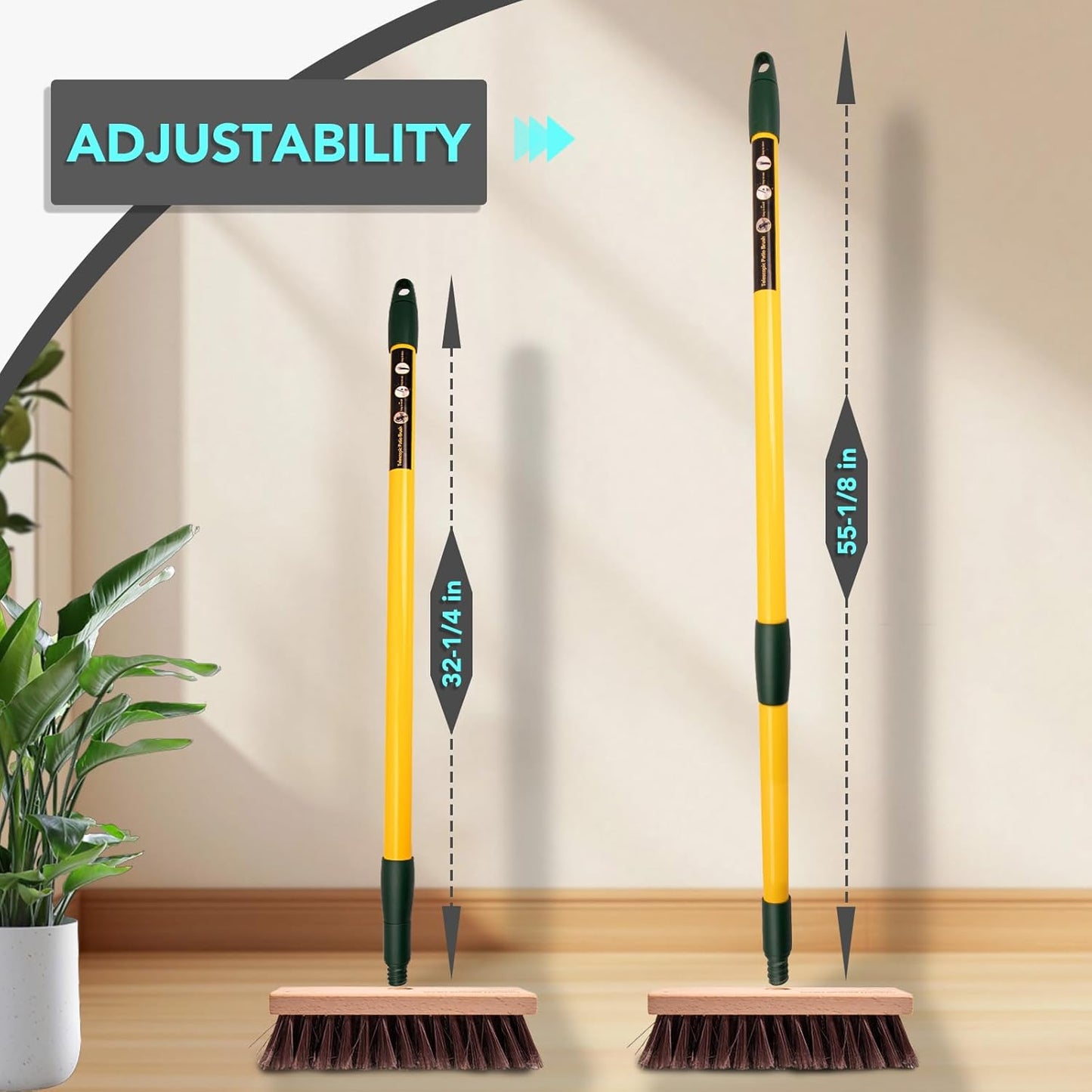 3-in-1 Wire Broom & Garden Brush Set – Adjustable 81-140cm Telescopic Handle with Nylon, Wire, and Gap Brushes for Weeding, Moss & Algae Removal, Patio Cleaning, Outdoor Scrubbing