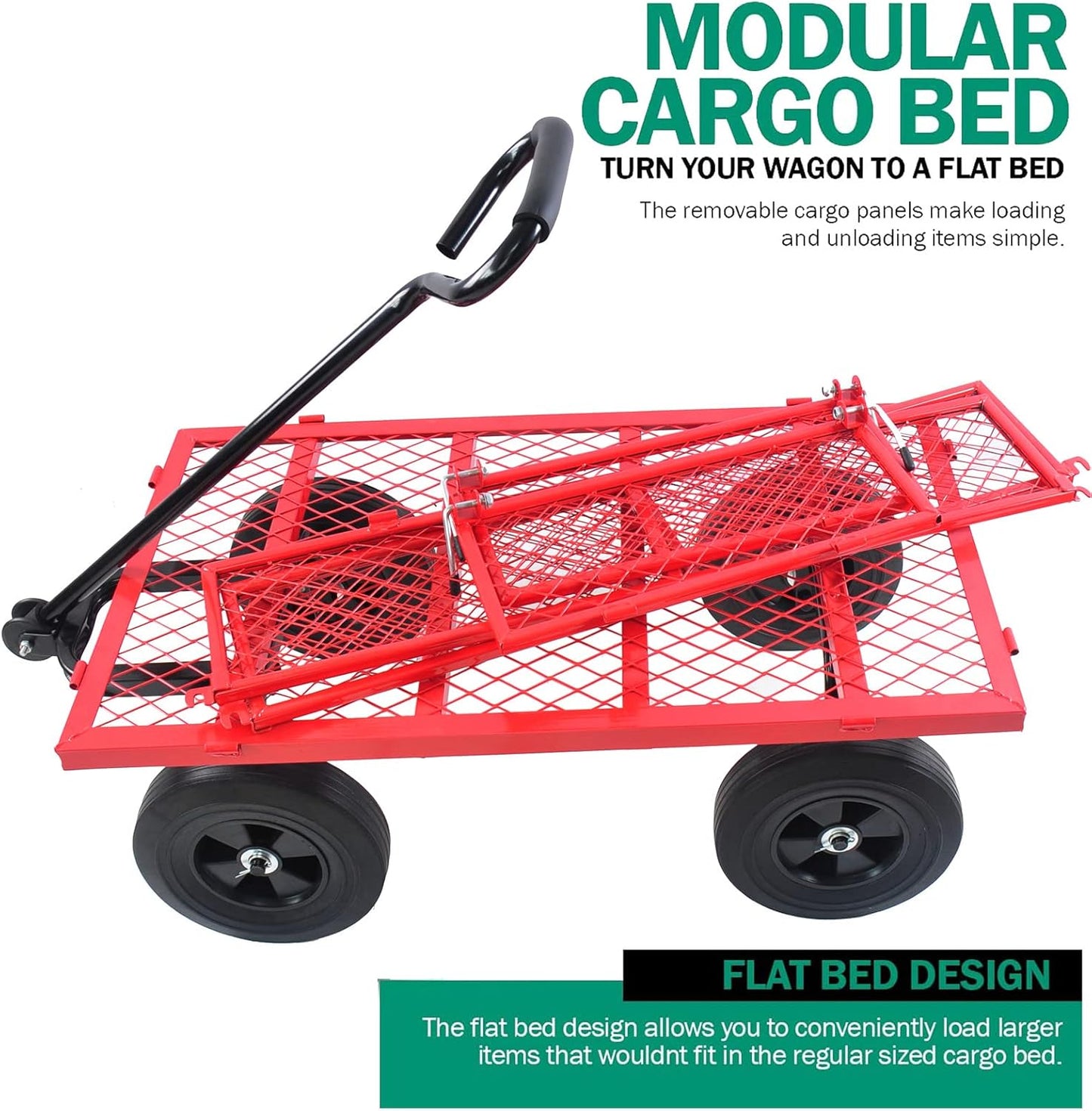 Garden Cart Outdoor Utility Wagon with Solid Wheels Beach Wagon,All Terrain Cargo Wagon with 280lbs Weight Capacity for Beach Garden Kids Children (Green2) (Red2)