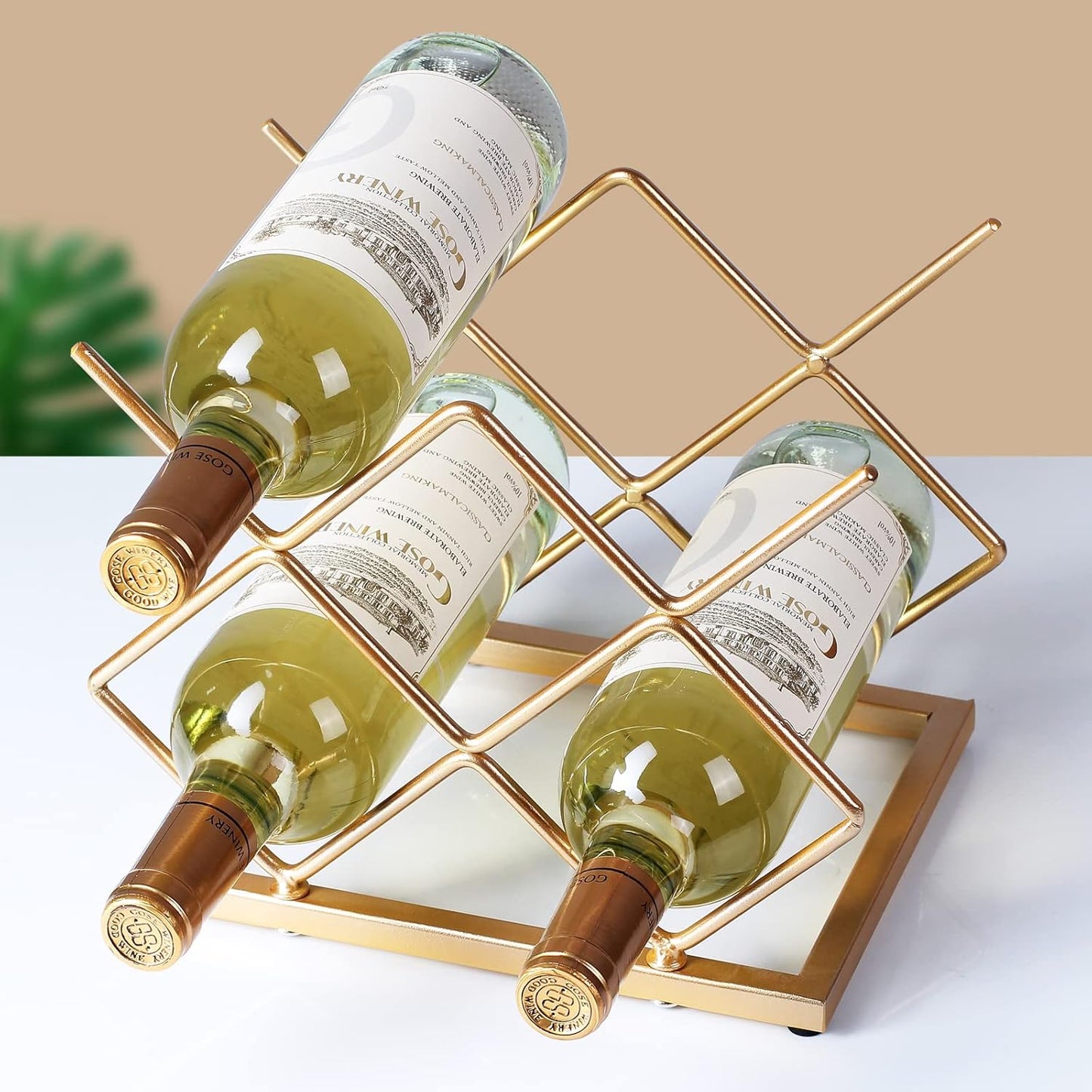 Countertop Wine Rack - 5 Bottle Freestanding Modern Gold Metal Small W