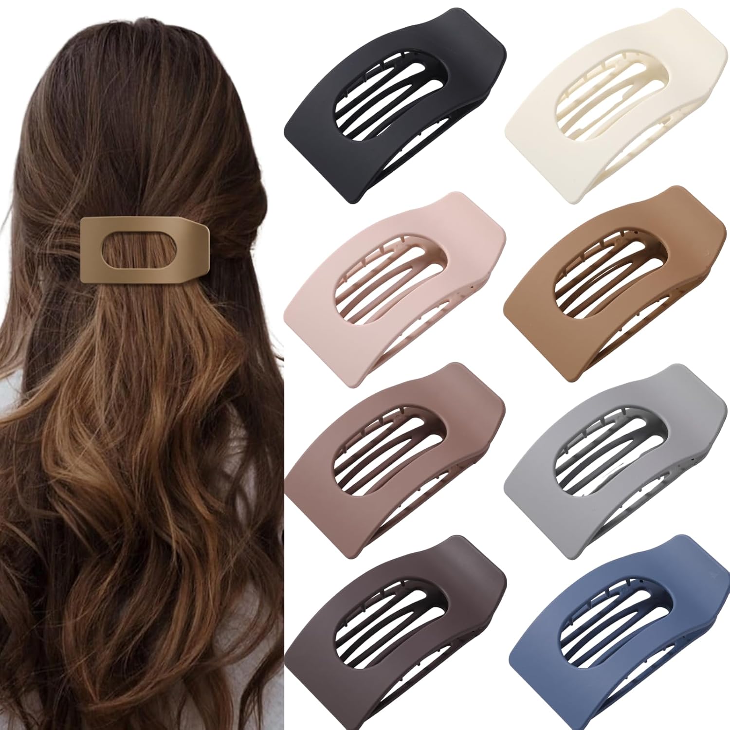 8 Pack Flat Hair Clips for Women – Large Matte Rectangle No-Slip Claw 