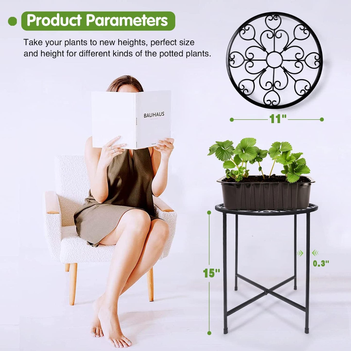 KABB Metal Plant Stand, 15'' Tall Flower Pot Stand Set of 2, Modern Ru