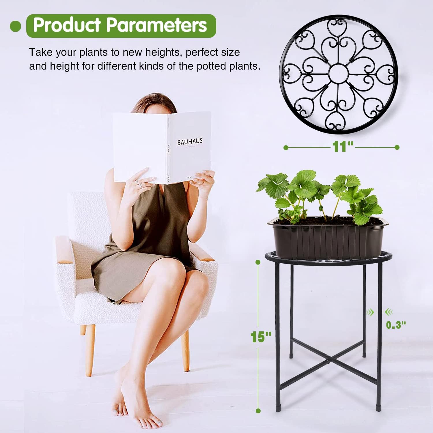 KABB Metal Plant Stand, 15'' Tall Flower Pot Stand Set of 2, Modern Ru