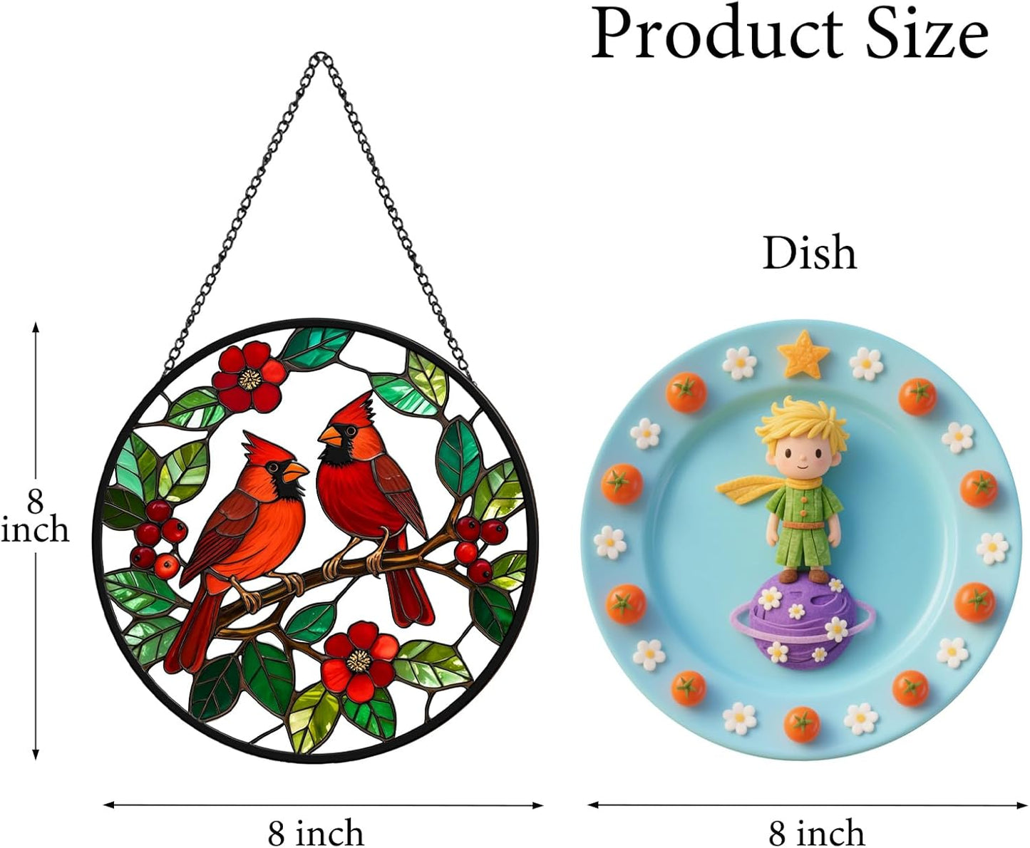 Stained Glass Window Hanging, 8'' Cardinal Suncatcher Stain Glass for Windows Hanging, Hand Painted Sun Catchers Indoor Window, Gift for Women, for Birds Lovers