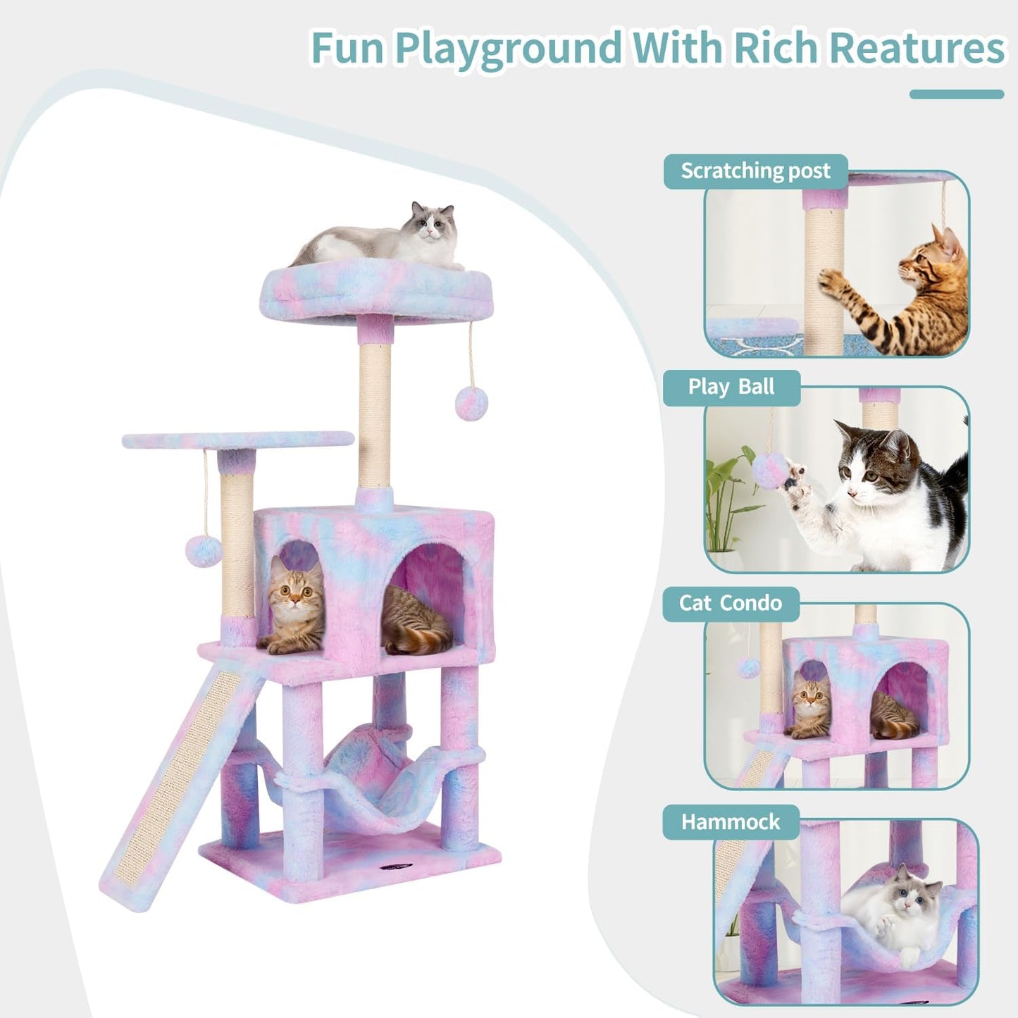 MIAO PAW Rainbow Cute Cat Tree for Indoor Cat Tower with Scratching Po