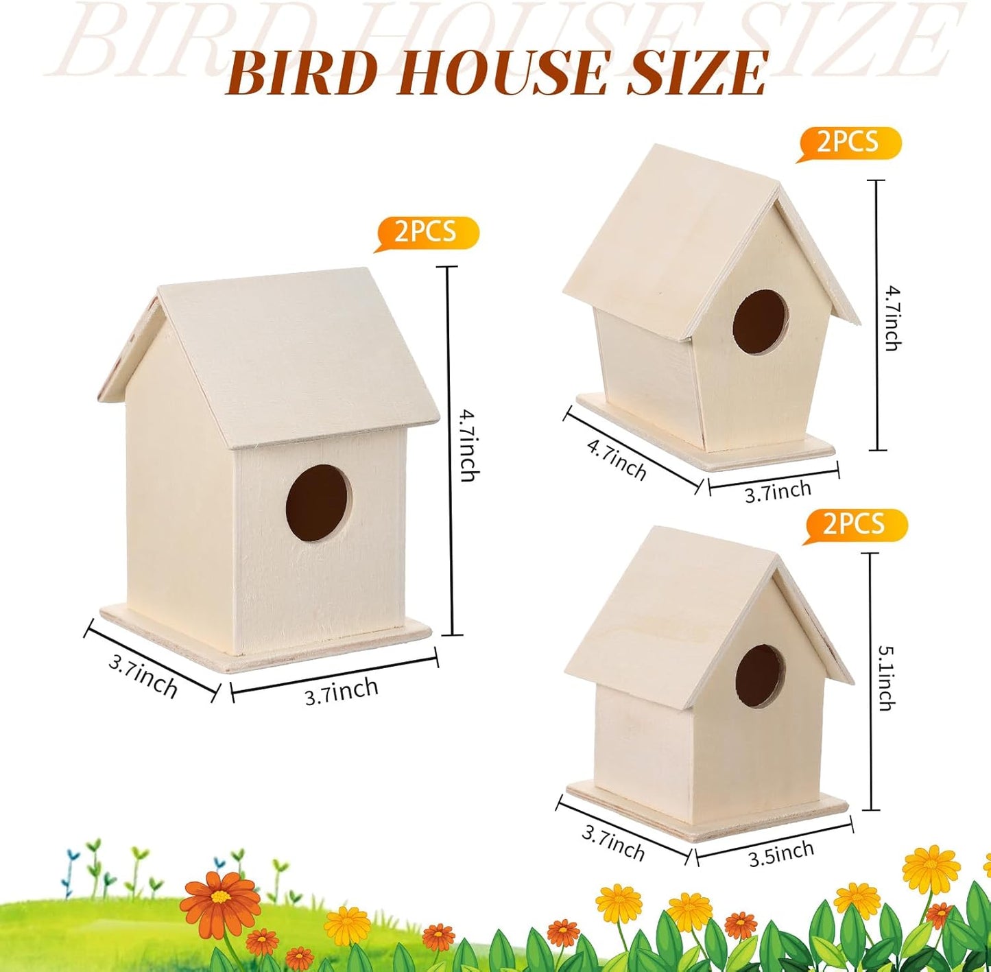 Jetec 6 Pieces Bird House Craft Wooden Birdhouse Kit Build and Paint Birdhouses Unfinished Bird Houses Wooden Arts for Summer Arts and Craft Projects 3 Sizes