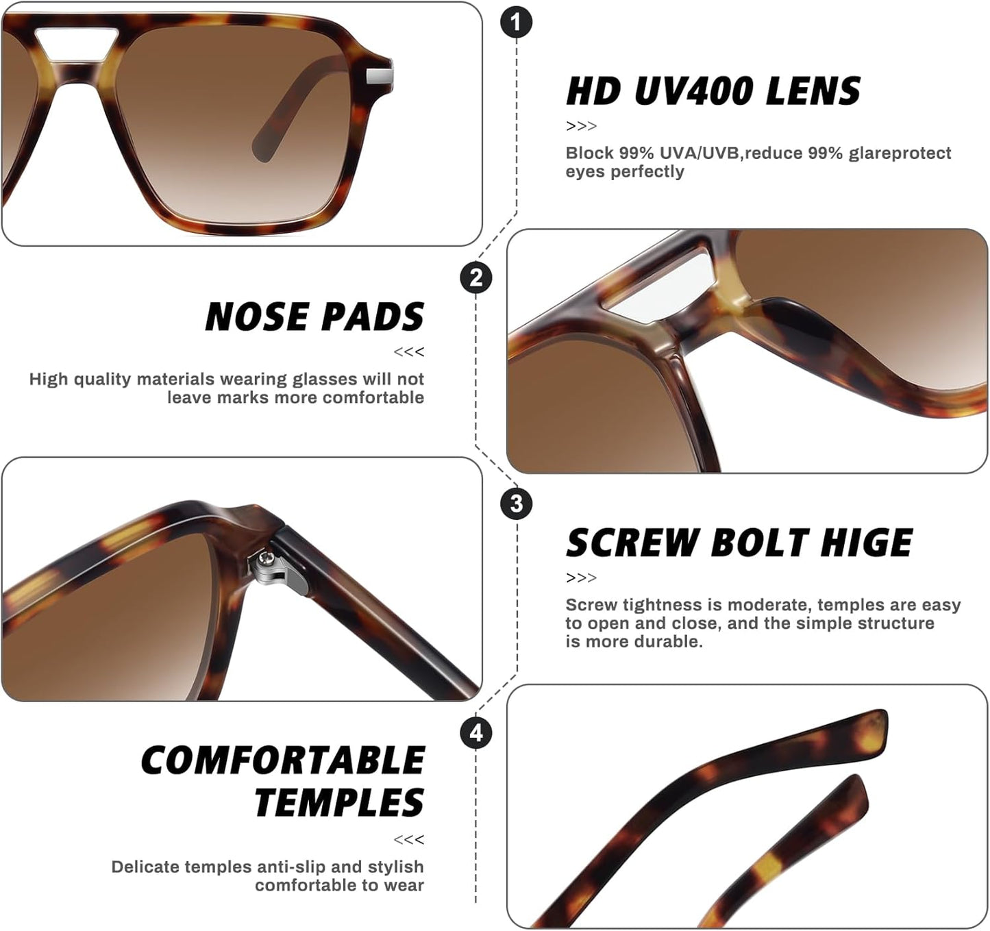 Retro Aviator Sunglasses for Women Men Trendy Classic Square 70s 80s 9