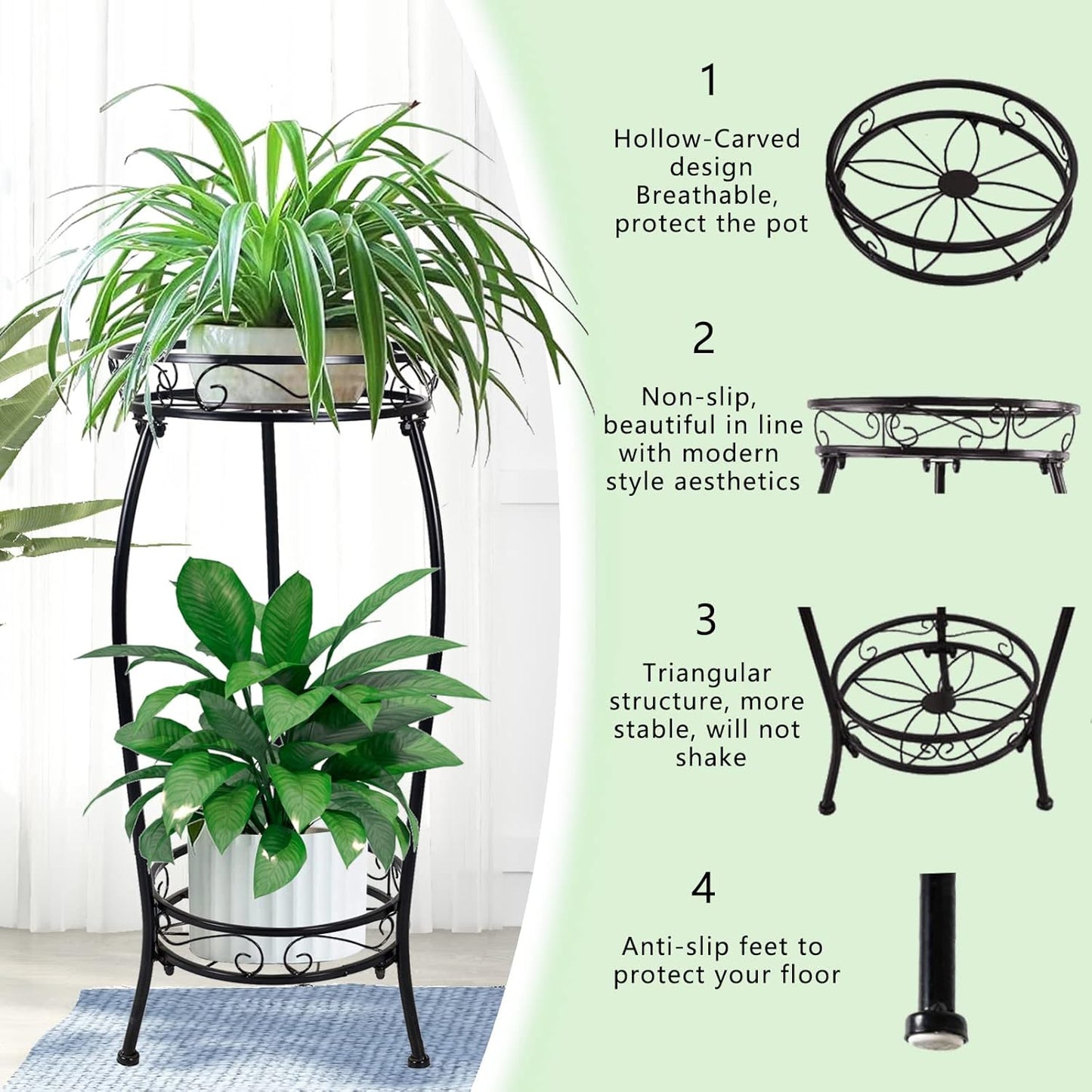 MOCORY Plant Stand Indoor Outdoor 2 Tier 25" Tall Metal Potted Holder 