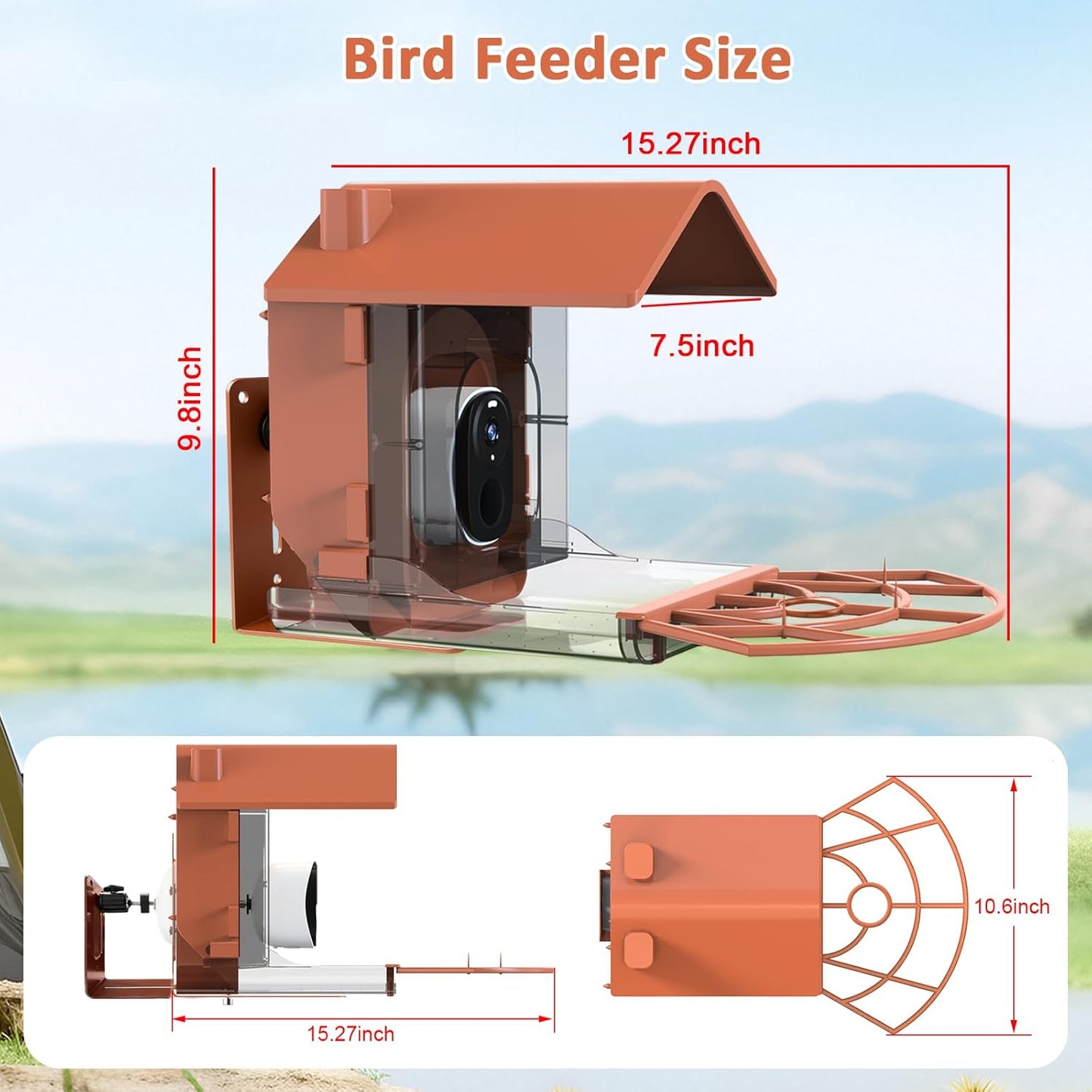 Zivif Smart Outdoor Bird Feeder with Camera Mount, Compatible with Security Cameras for Bird Watching (Camera Not Included), Brown
