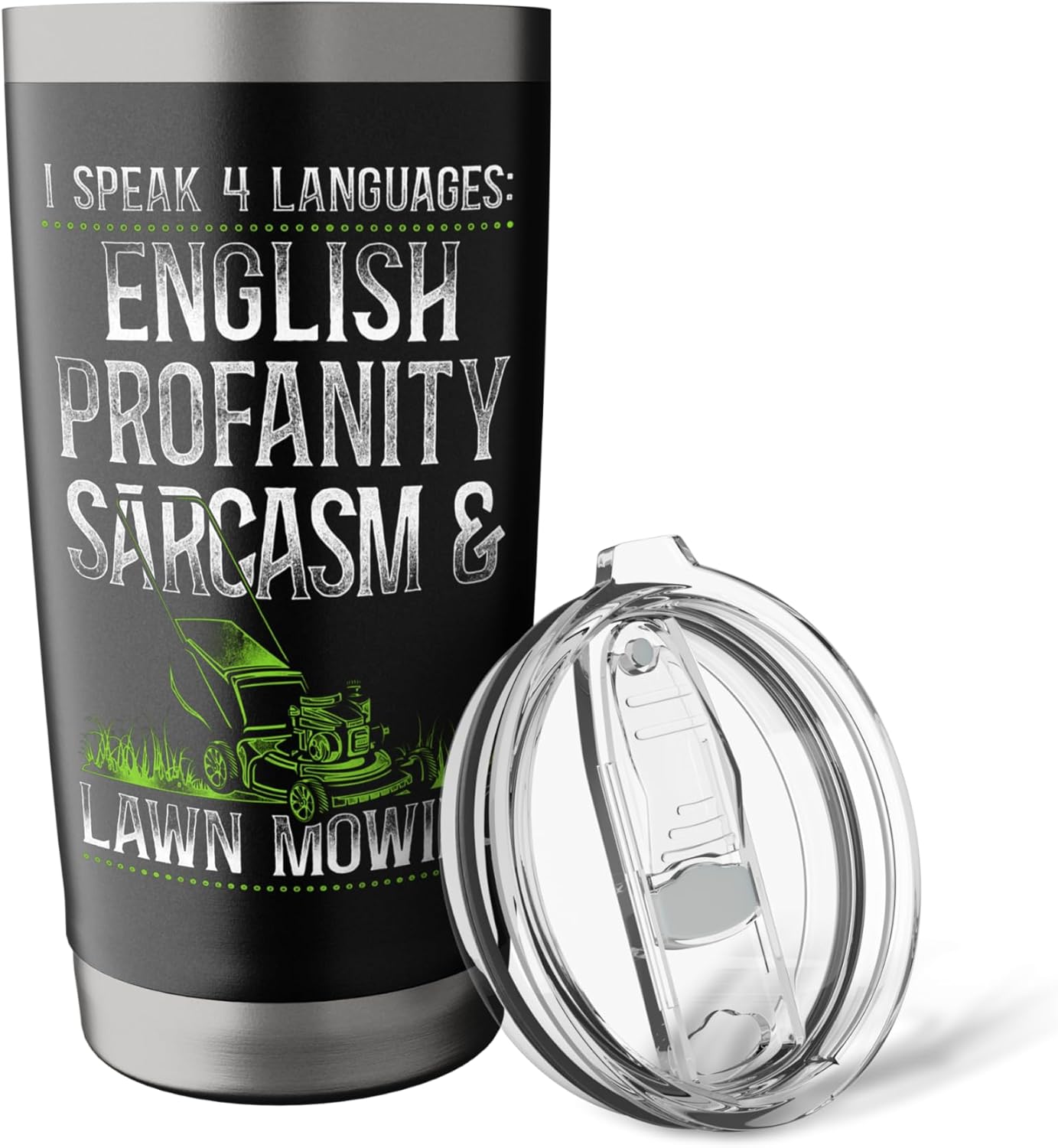 Lawn Mower Mowing Dad Father Landscaper Vintage I Speak 4 Stainless Steel Insulated Tumbler