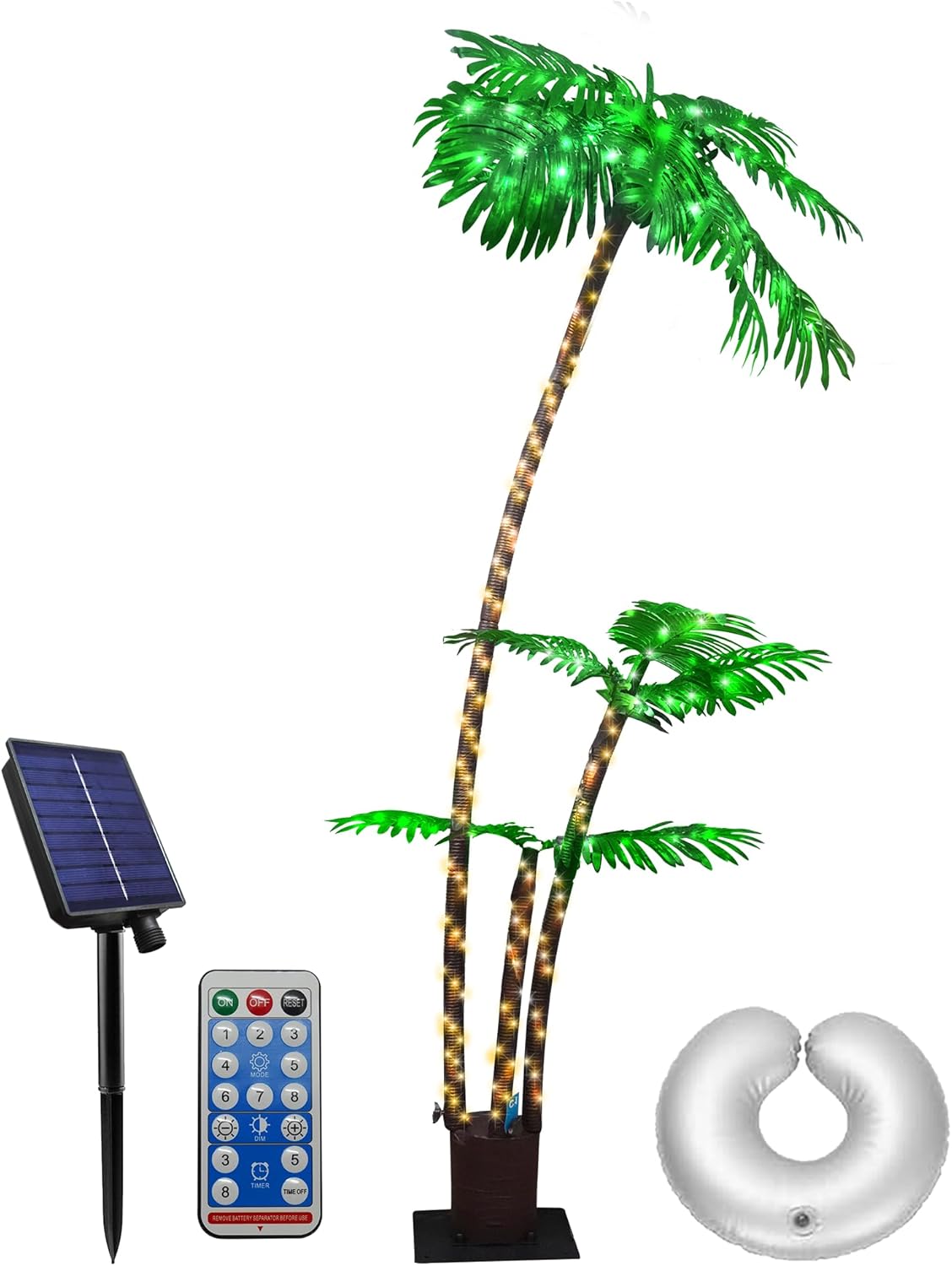 Solar Lighted Palm Tree 6FT Artificial Palm Tree with 219LED 8 Modes & Timer LED Fake Palm Trees for Patio Pool Yard Office Party Outdoor Indoor