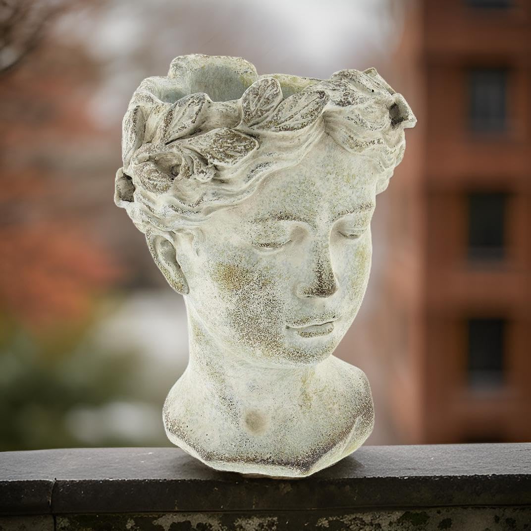 Distinctive Designs Greek/Roman Style Female Statue Head Cement Planter (Style 1)
