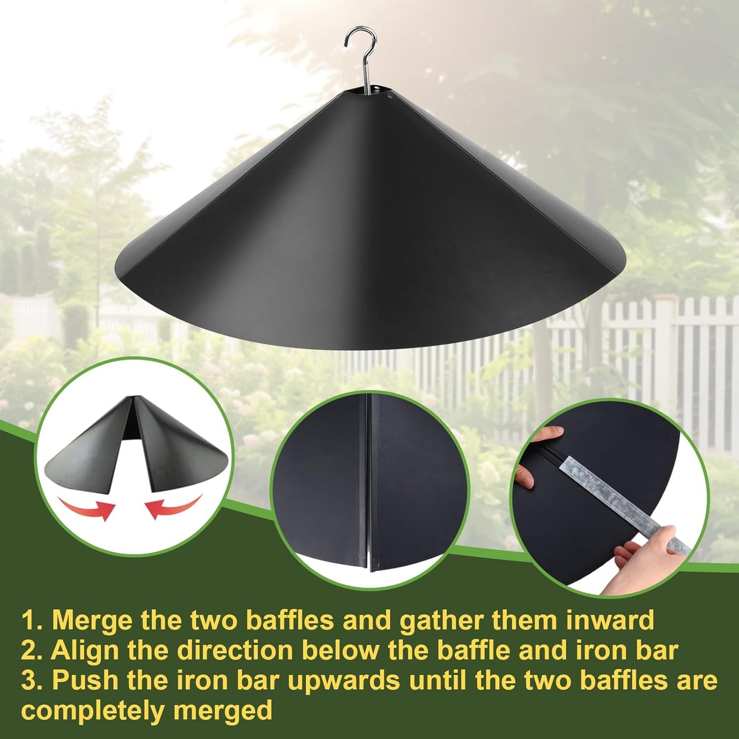 19 Inch Metal Squirrel Baffle,Squirrel Guard for Bird Feeder Without Screws Assemble,Hanging Baffle Outdoor Protect Bird Feeders and Pole Mount from Raccoon Squirrels Rodents