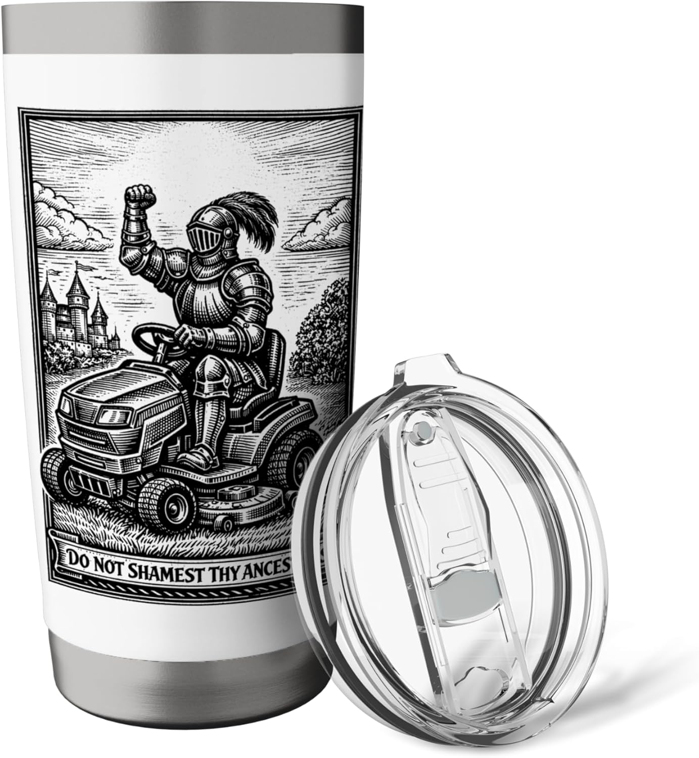 Funny Lawn Care Ride on Lawn Mower Medieval Knight Father's Stainless Steel Insulated Tumbler
