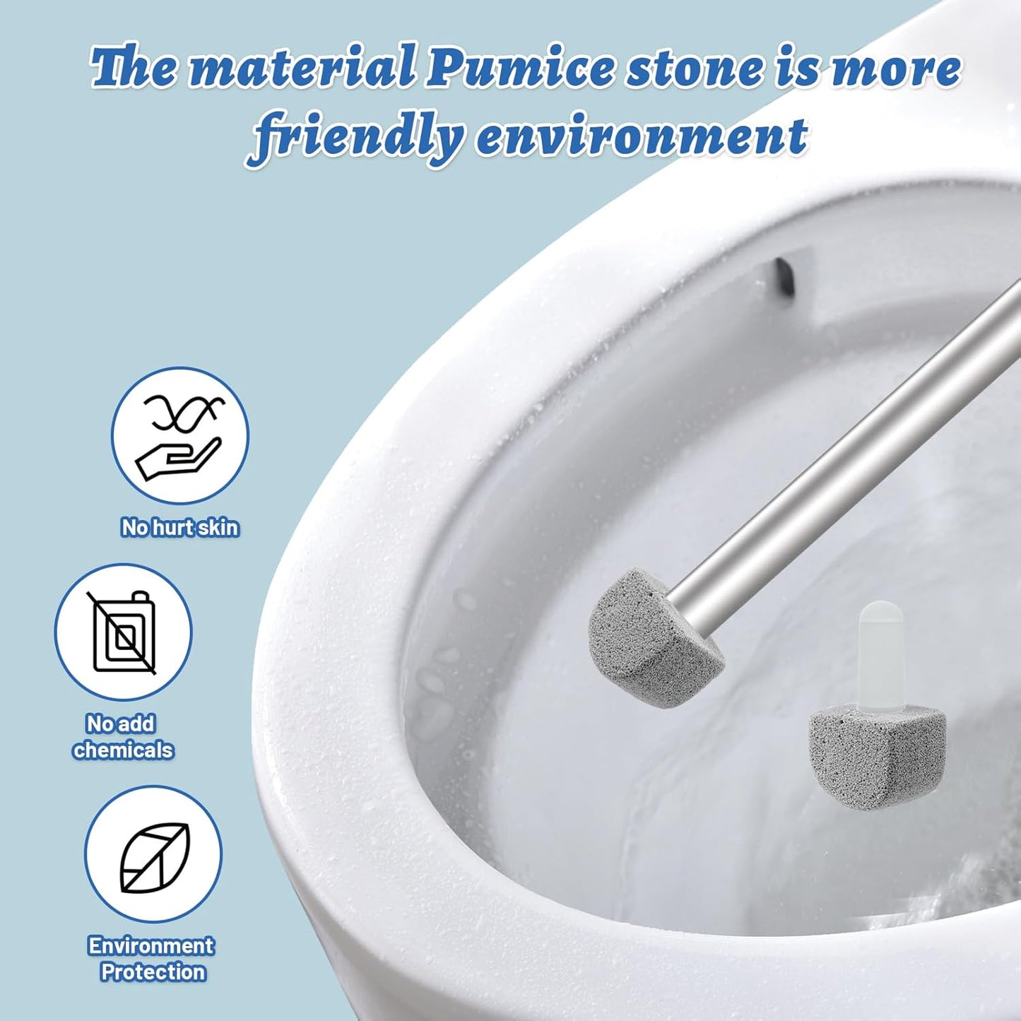 Pumice Stone Toilet Bowl Cleaner Toilet Deep Cleaning,Bathroom Cleaner Brush with Long Handle for Remove Hard Water Stains with Toilet Handle+ Pumice Stones