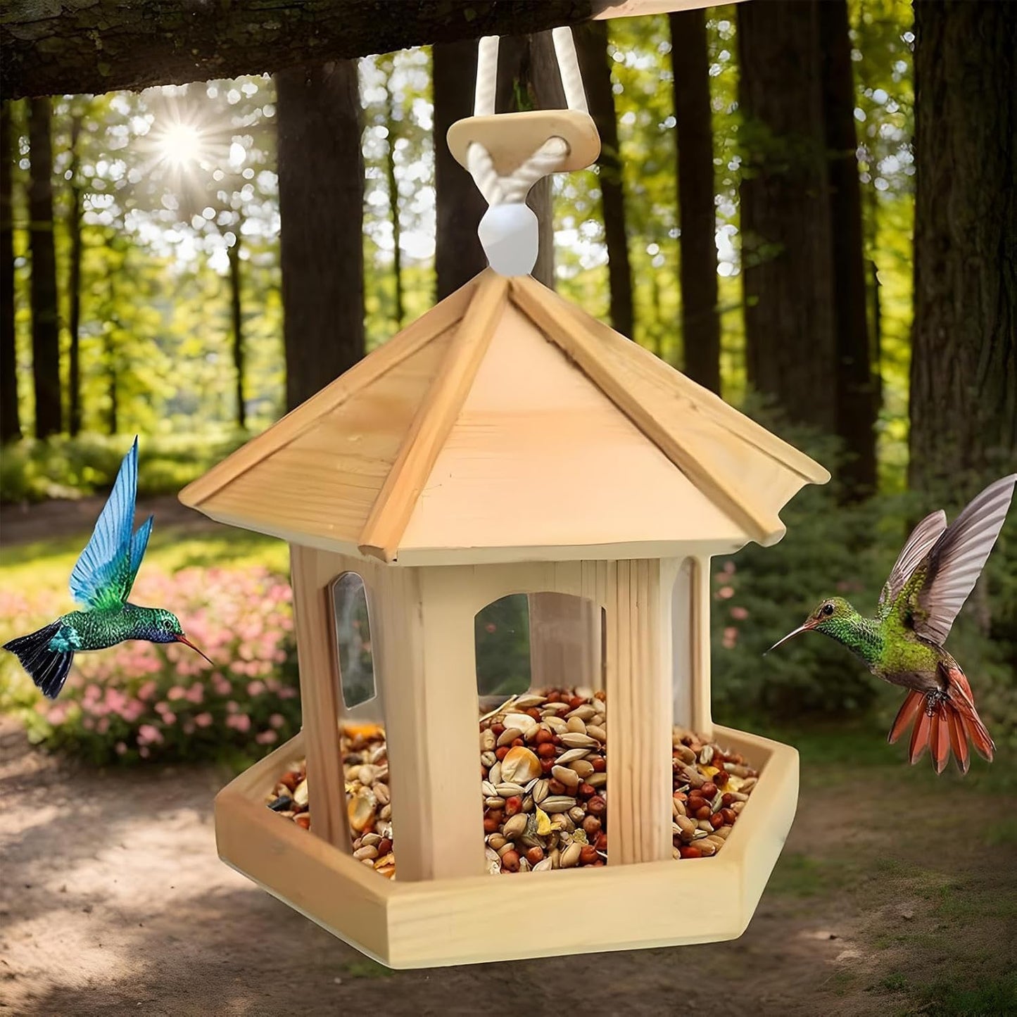 Bird Feeders for Outside | Hexagonal Garden Cage Ornament | Wild Bird Feeders,for Garden Backyard Patio Lawn Window Balcony Deck Wildlife Attraction