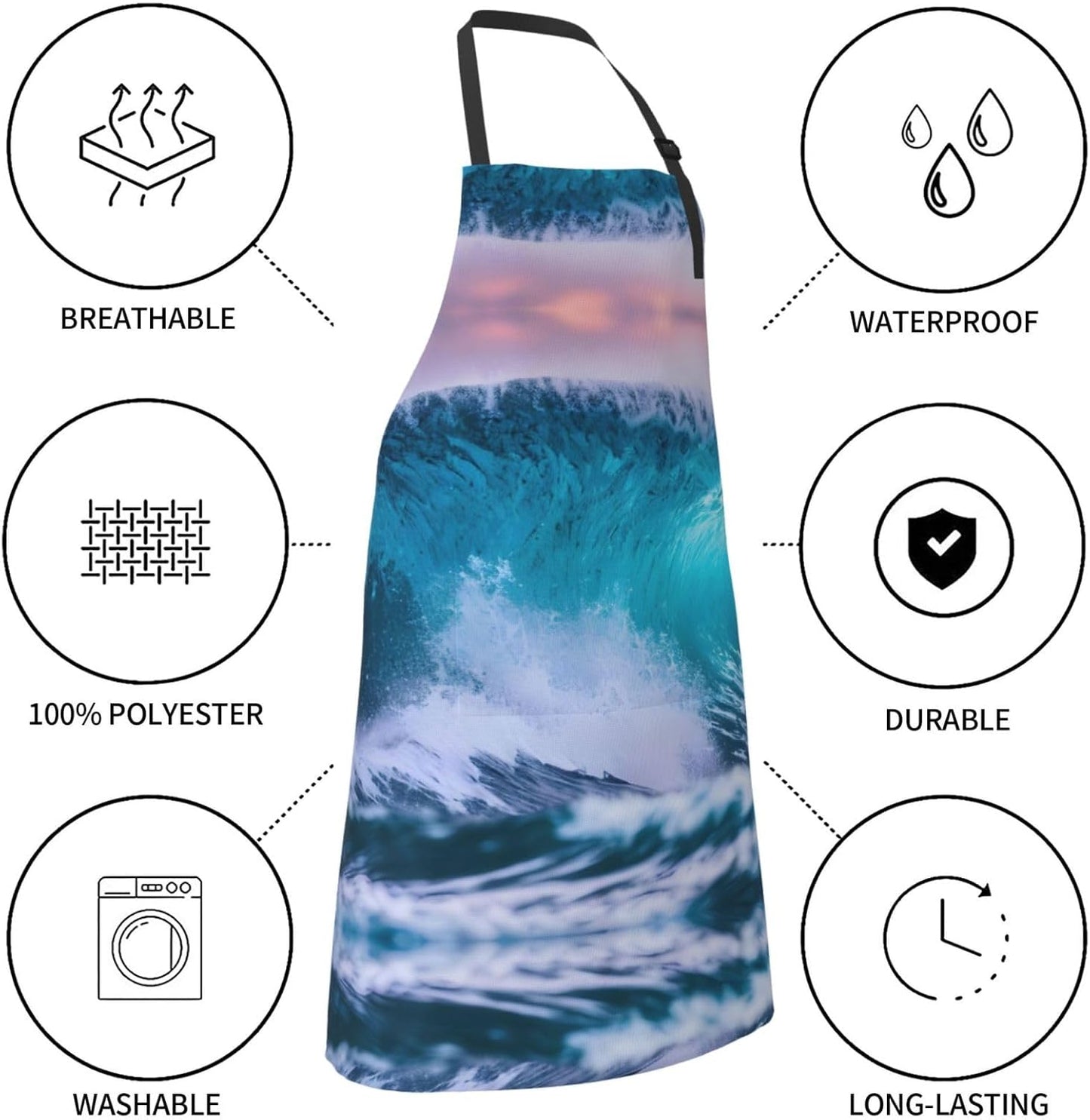 Blue Ocean Wave Print Laundry apron 28x33 In Waterproof Kitchen Apron with Pockets for Cooking Baking