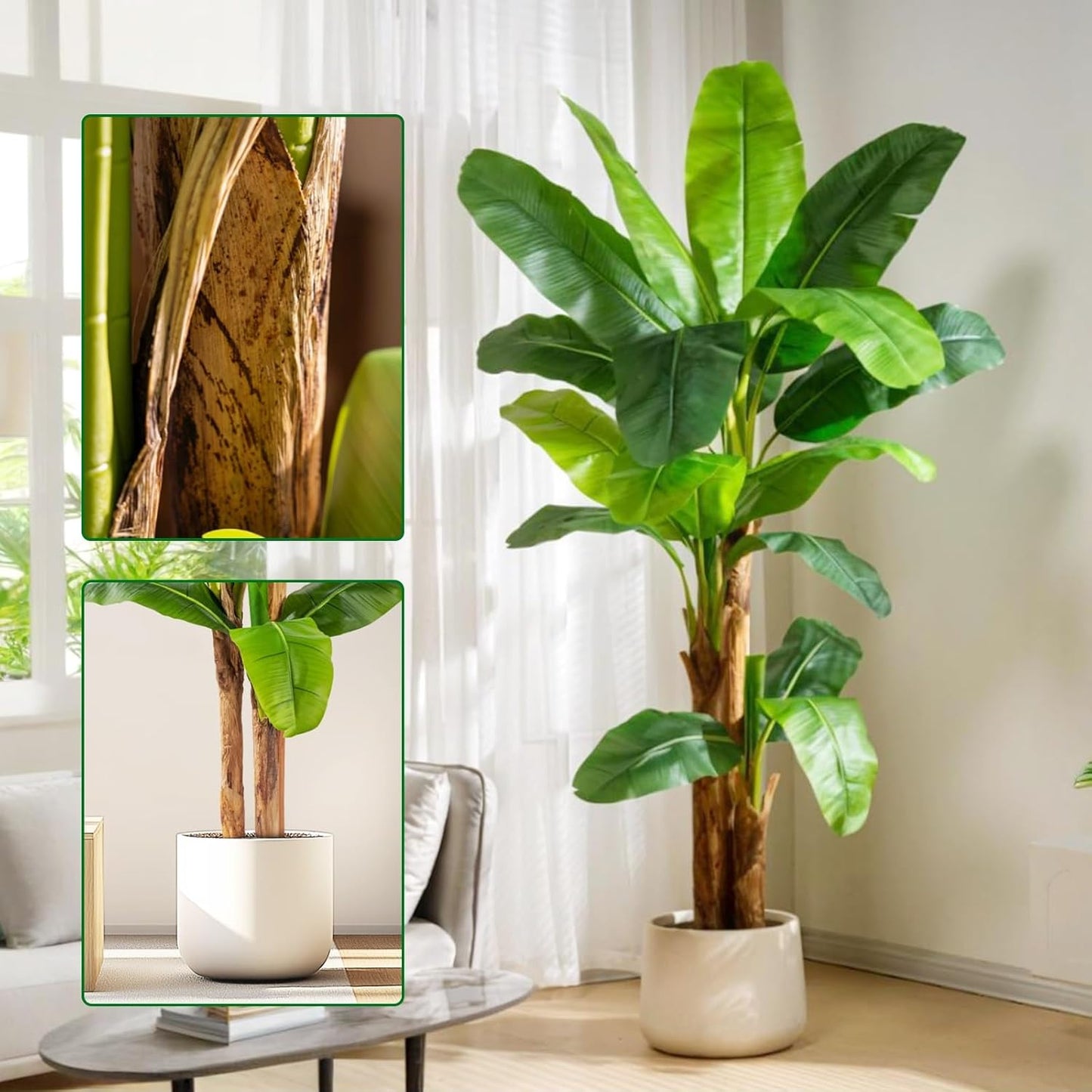 Artificial Scindapsus Aureus Plant Indoor Fake Tree with White Tall Pl