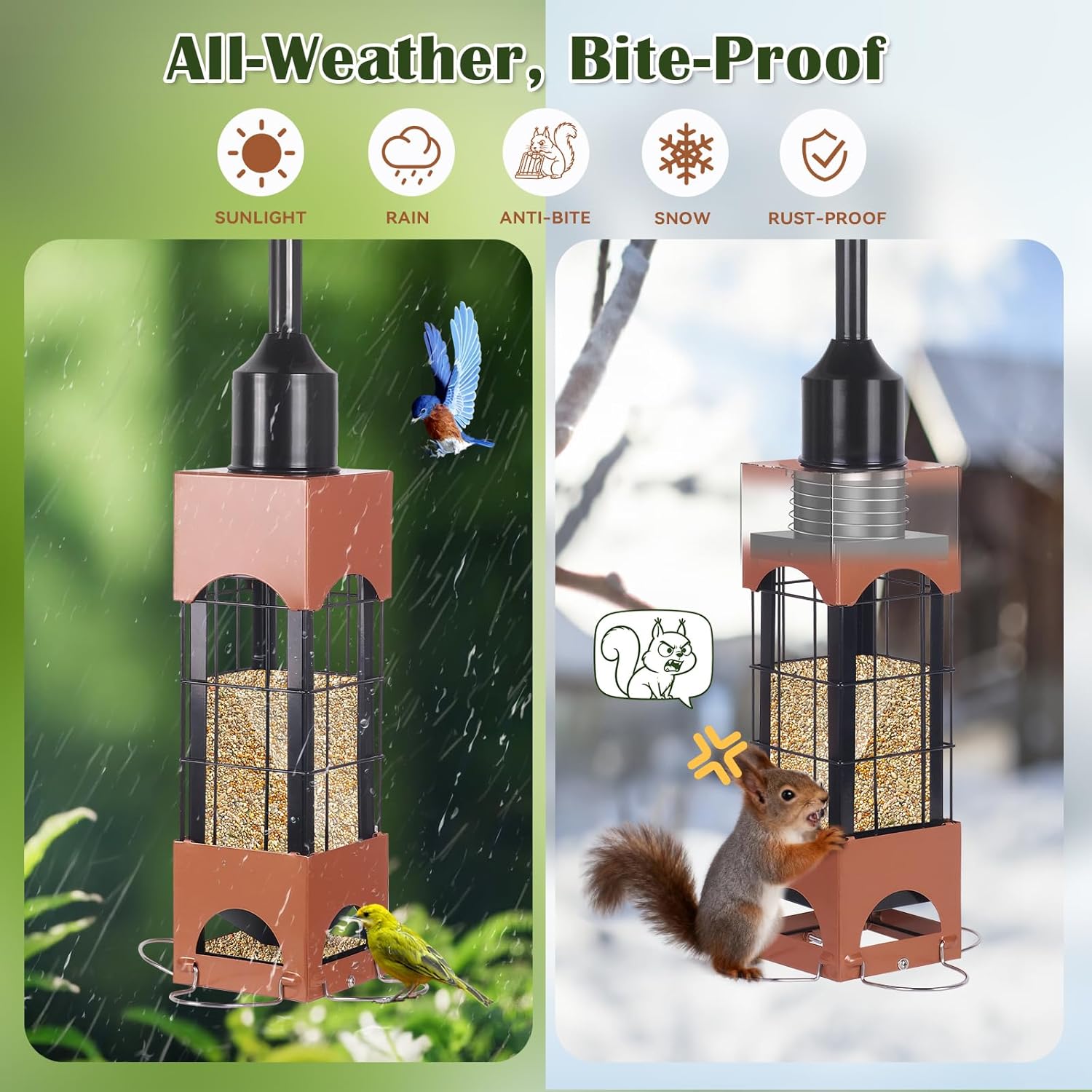 Squirrel Proof Bird Feeder,Heavy Duty Metal Wild Bird Feeders for Outd