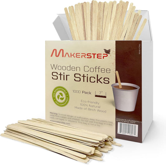 Makerstep Birch Wood Coffee Stirrers, 7 Inch Coffee Stir Sticks (1000 