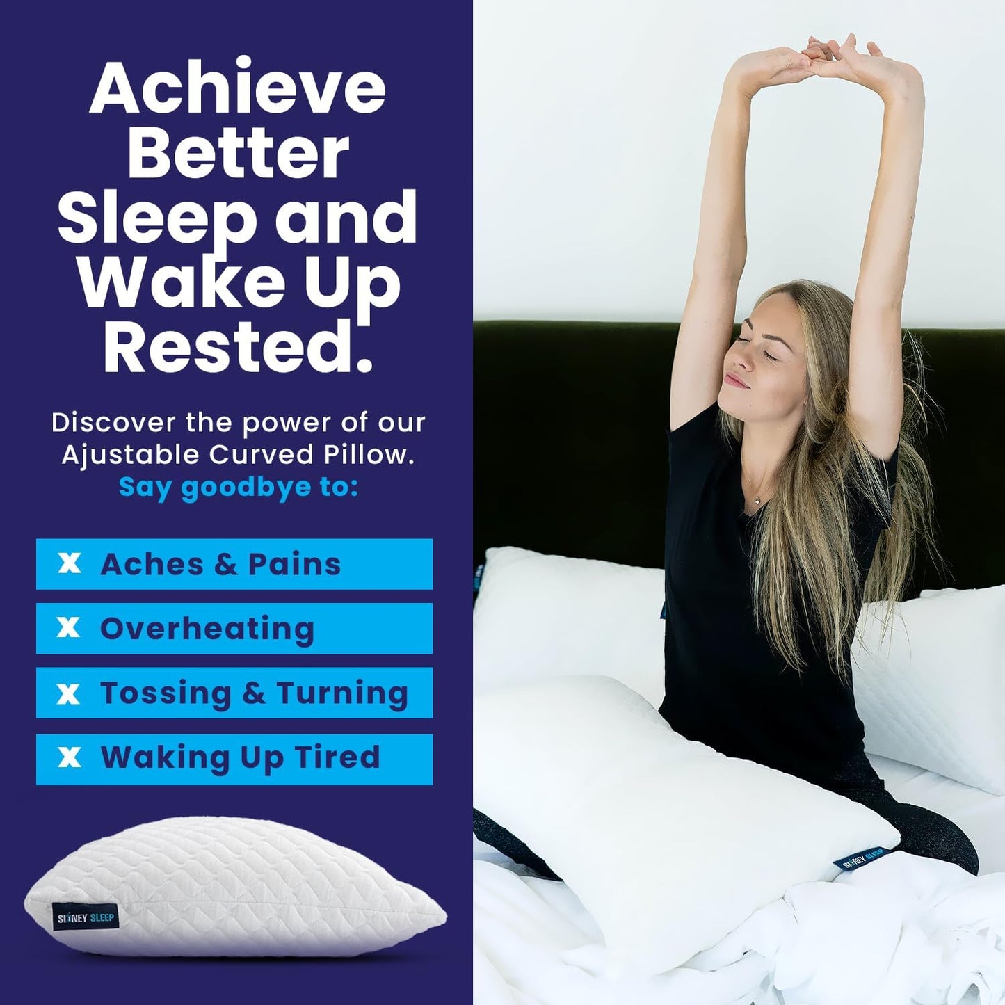 Sidney Sleep Adjustable Curved Contour Fill Pillow – Queen Size – for Side and Back Sleepers – Neck & Shoulder Comfort Support – Extra Fill Included (White)