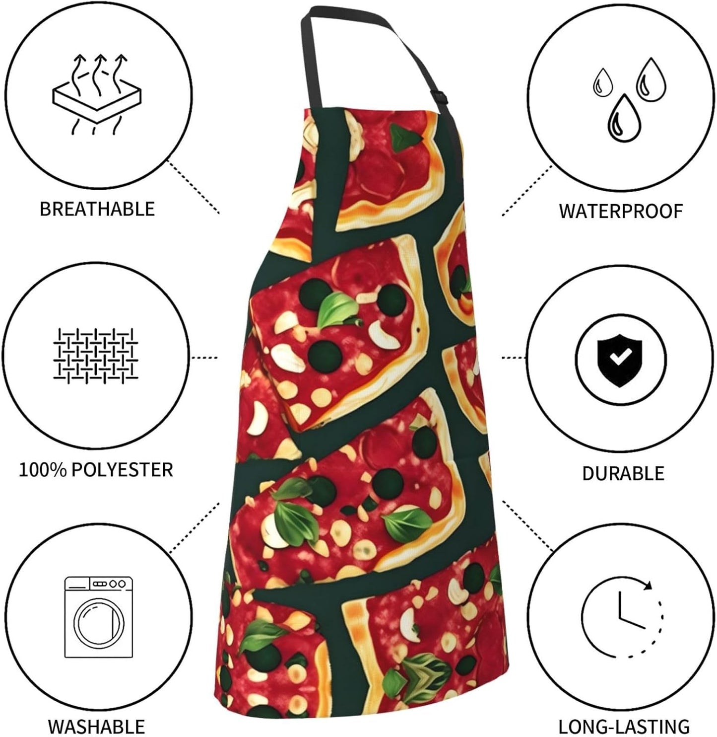 Pizza Pattern print Waterproof chef's apron with pocket apron for kitchen cooking baking barbecue and gardening