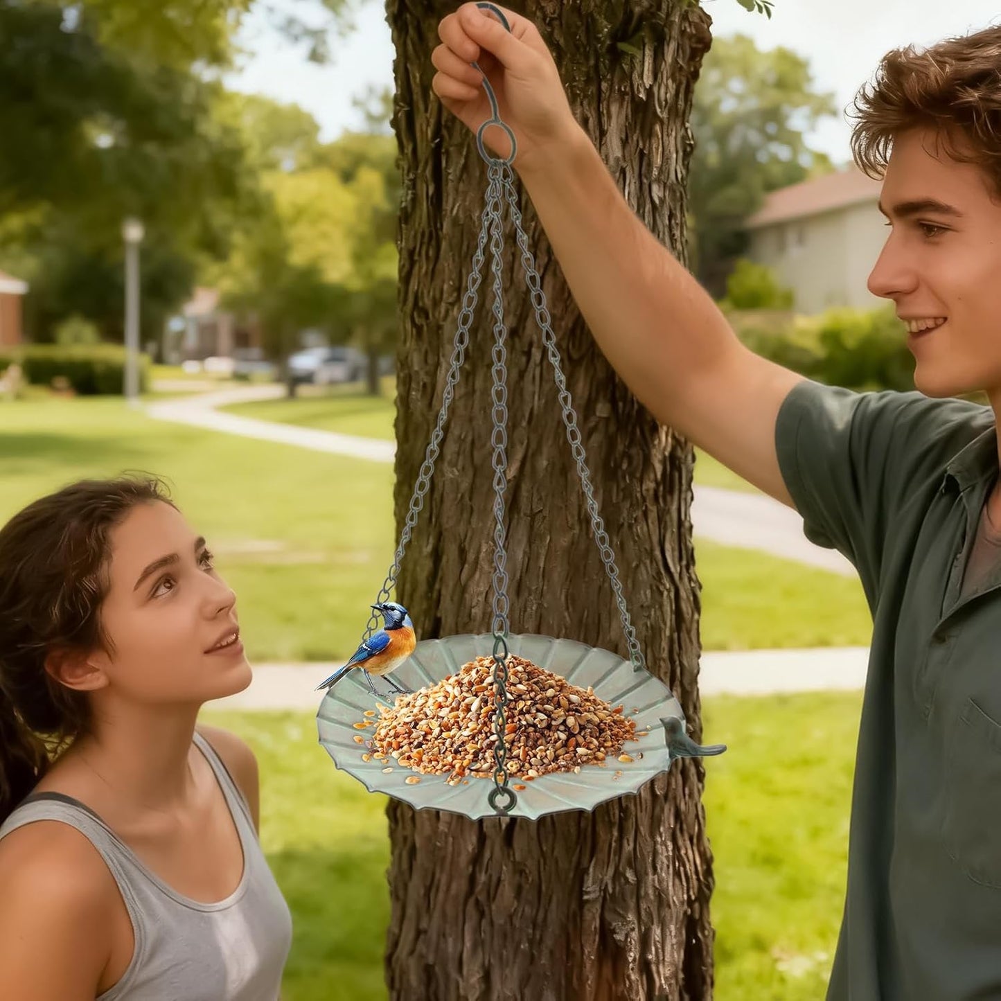 Bird Feeder Tray - Large Capacity Hangable Iron Bowl, Outdoor Bird Feeder, Wild Birds Feeding Station for Garden, Yard, Balcony, Railing, Decoration, Attracting Hummingbirds, Birdwatching