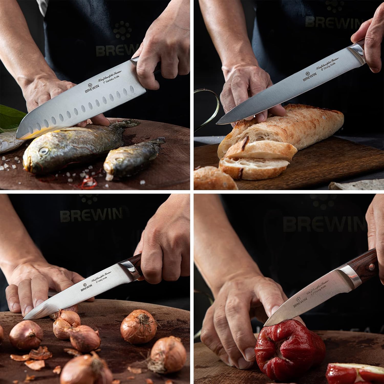Brewin CHEFILOSOPHI Japanese Chef Knife Set 5 PCS with Elegant Red Pak