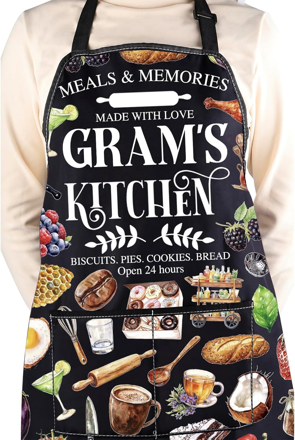 WCGXKO Gram’s Kitchen Apron Grandmother Birthday Gift Best Gram Ever Merch Mother’s Day Gift for Grandma