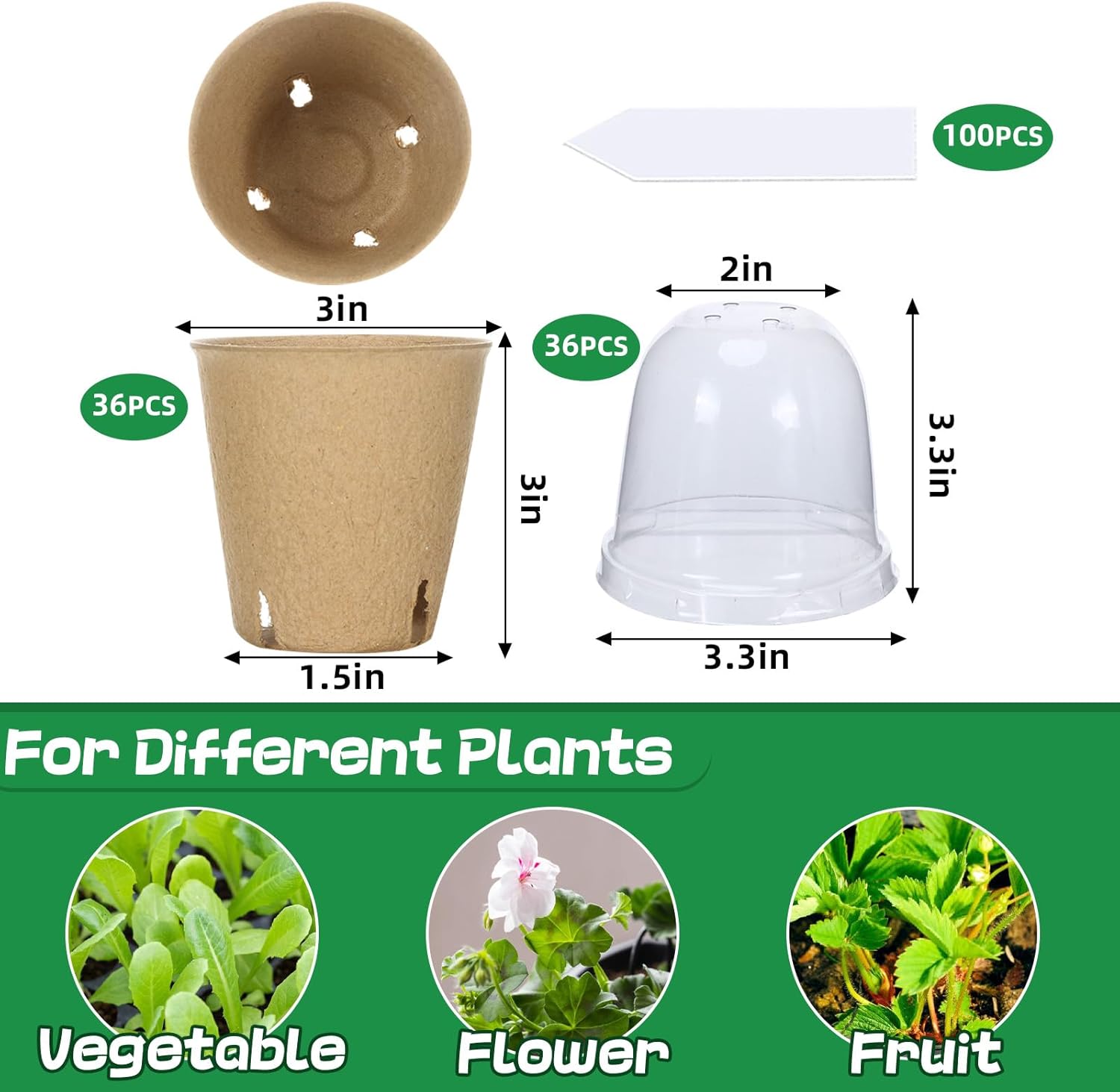 Aulock 36 Sets Plant Nursery Pots with Humidity Dome - 3in Seed Starti