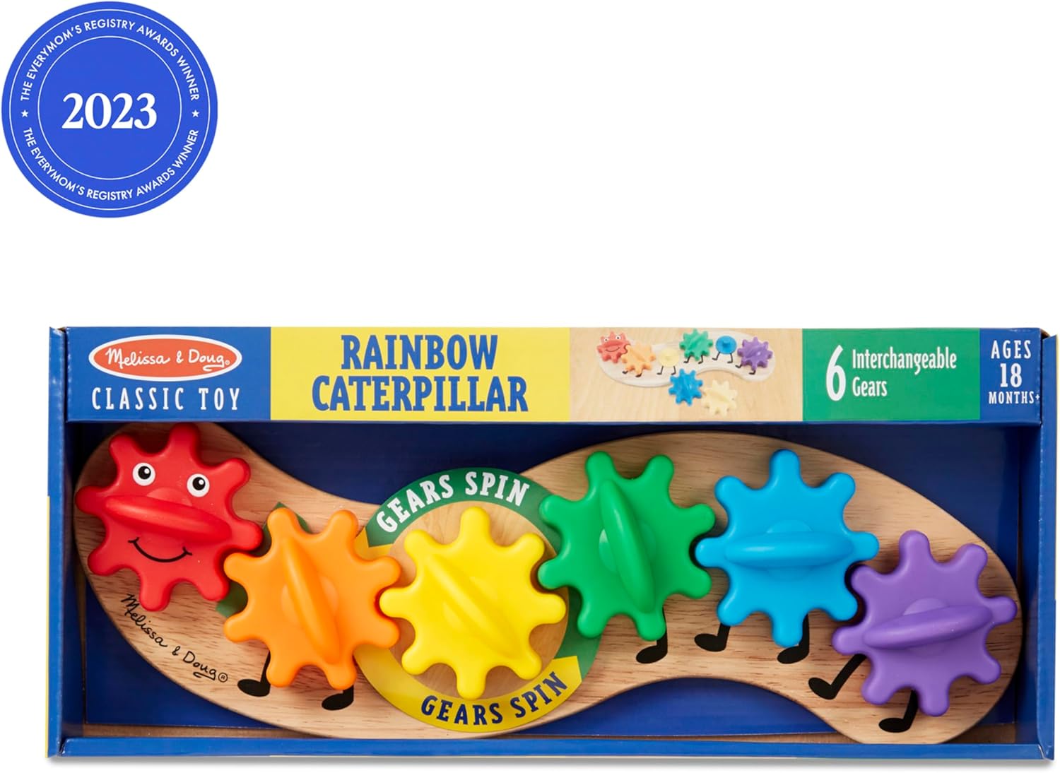 Melissa & Doug Rainbow Caterpillar Gear Toy with 6 Interchangeable Gea