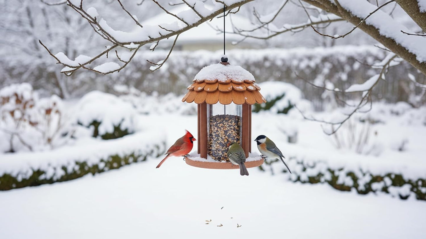 Gazebo Bird Feeder - Going Green Outdoor Garden Decorative Creation - 3 Lbs Capacity - Solid Cedar Wood Squirrel Proof Secure Lock, Assembling Needed