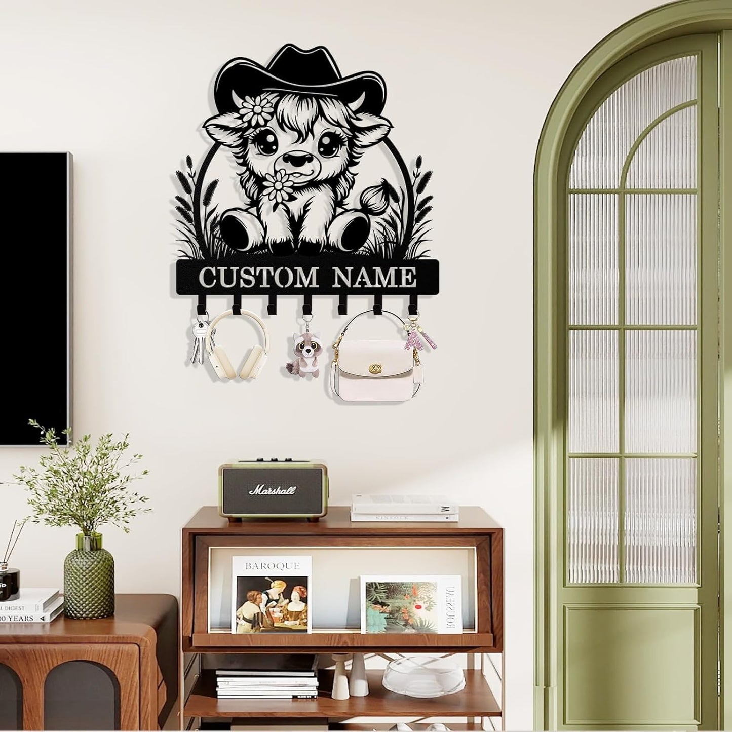 Personalized Key Holder Wall Mount, Custom Metal Highland Cow Keys Hol