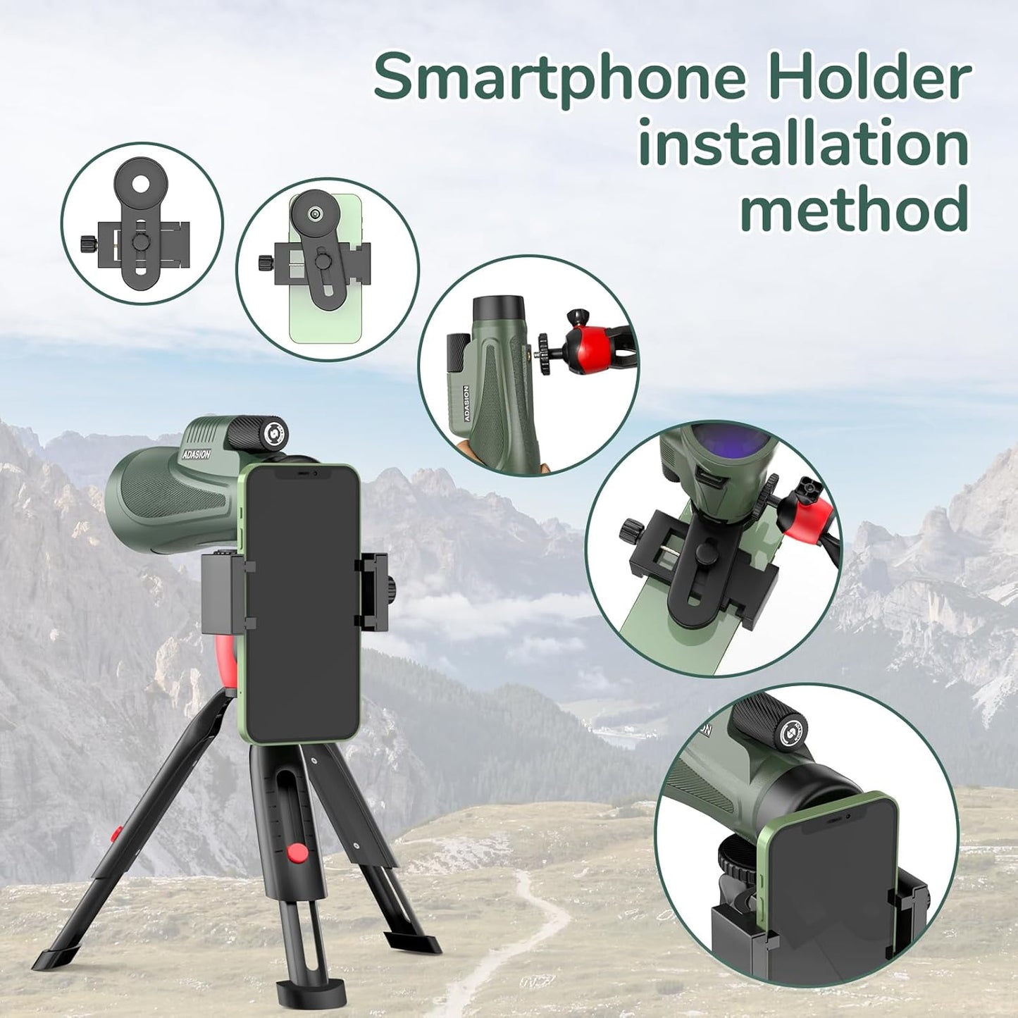 12x56 HD Monocular Telescope High Powered for Adults with Smartphone Adapter, High Powered Monocular Scope with Clear Low Light Vision for Star Watching, Bird Watching, Hiking, Concert