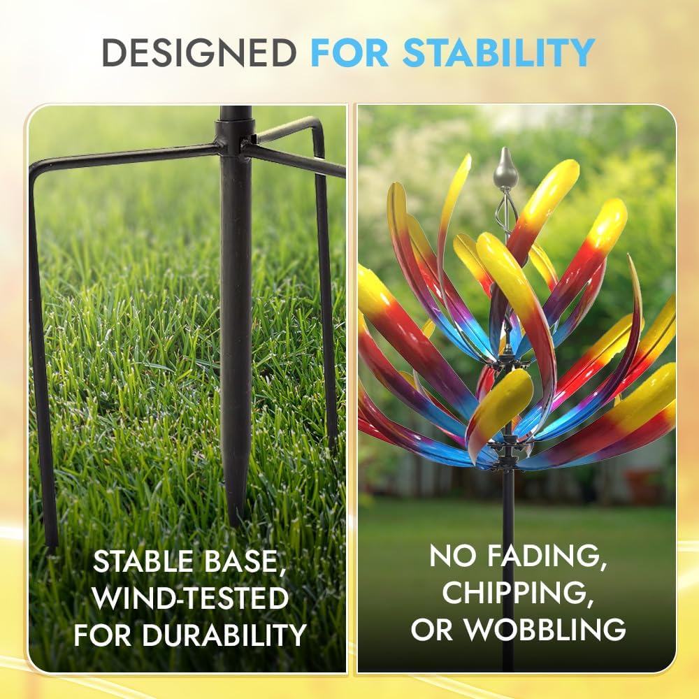 Large Wind Spinners - Decorative Garden Whirligigs - Durable Metal Flower Art - Ideal for Yard Decor and Gifts Colorful 88" H x 27" W
