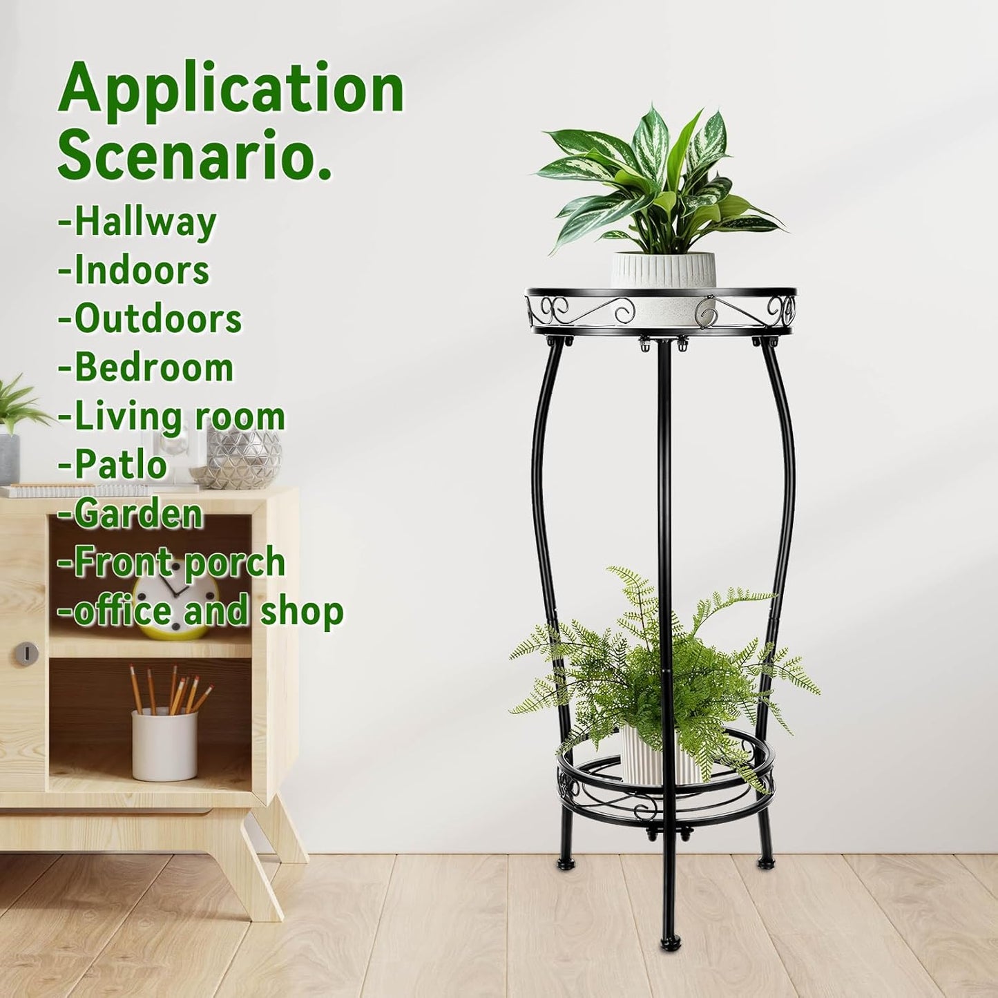Plant Stand Indoor Outdoor 2 Tier 26.8" Tall Metal Potted Holder Flowe