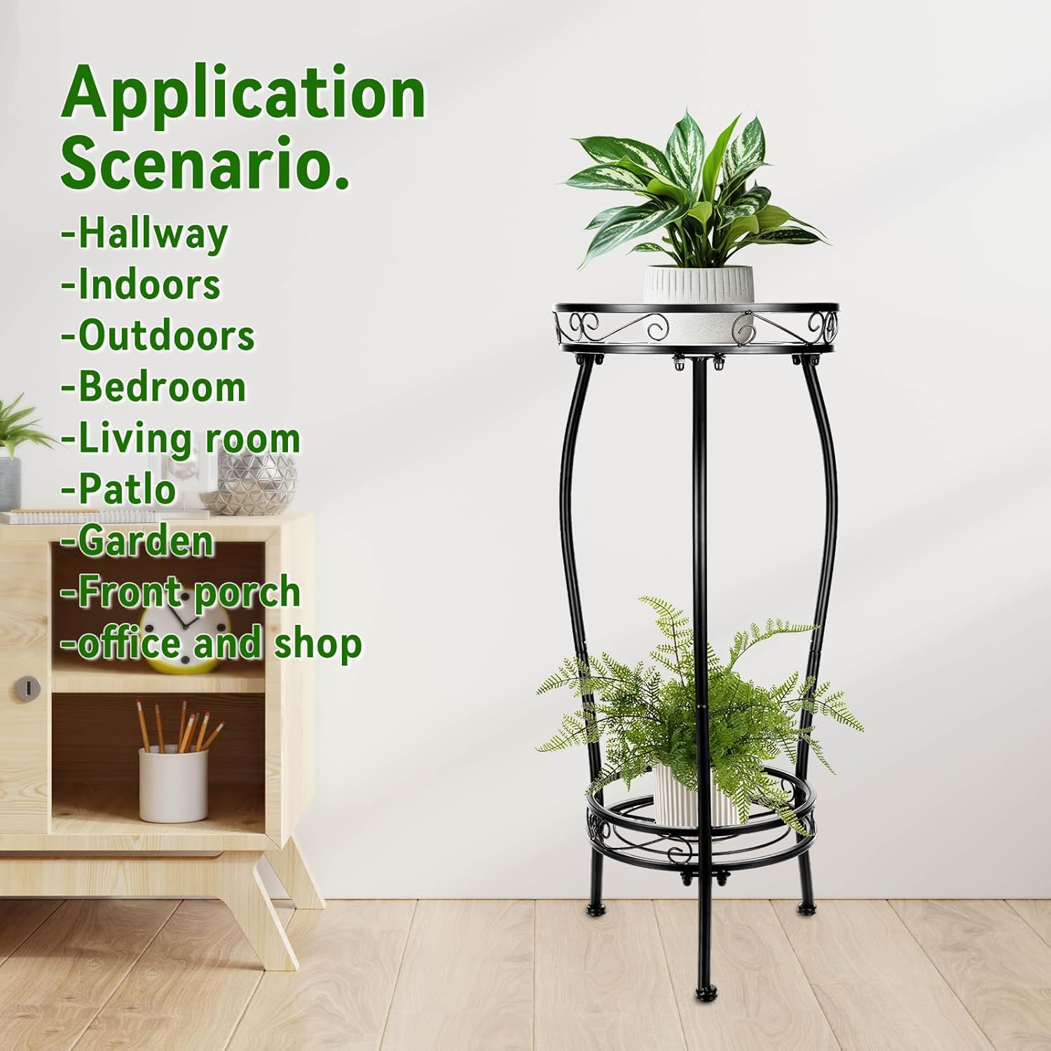 Plant Stand Indoor Outdoor 2 Tier 26.8" Tall Metal Potted Holder Flowe