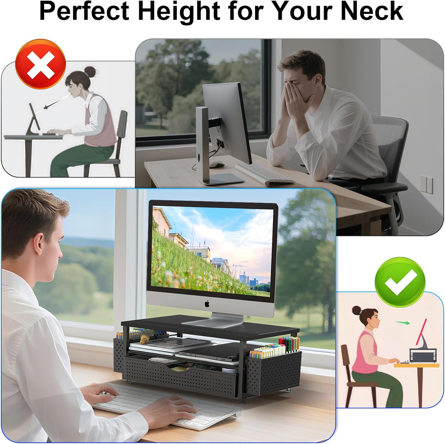 Spacrea Desk Organizer and Accessories, Computer Monitor Stand Riser w