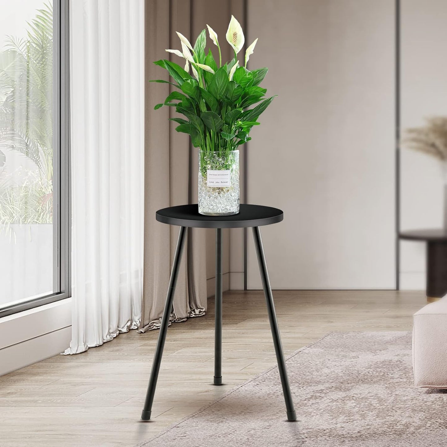 Tall Plant Stand, Mid Century Wood Indoor Plant Stand Black Plant Table for Flower Pots, Metal Plant Holder, Modern Home Decor Small Round Side End Table (11.8"x20")