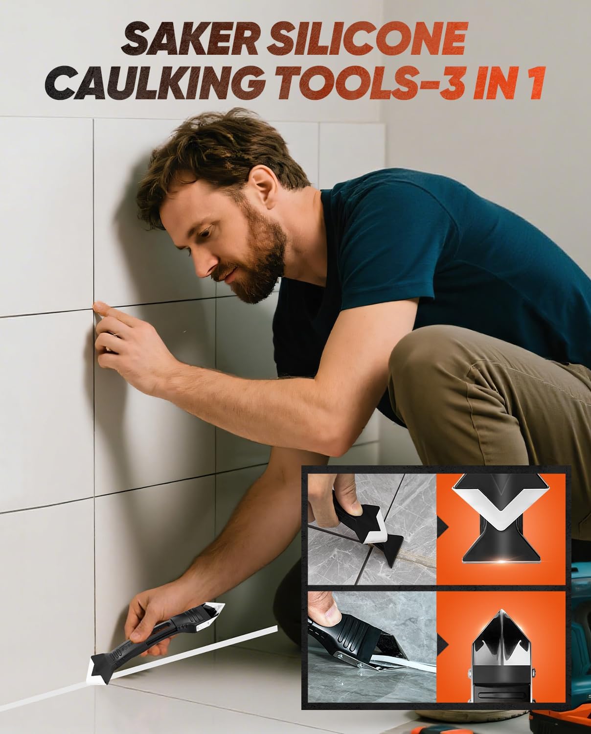 Saker Silicone Caulking Tools-3 in 1 Sealant Finishing Tool Grout Remo