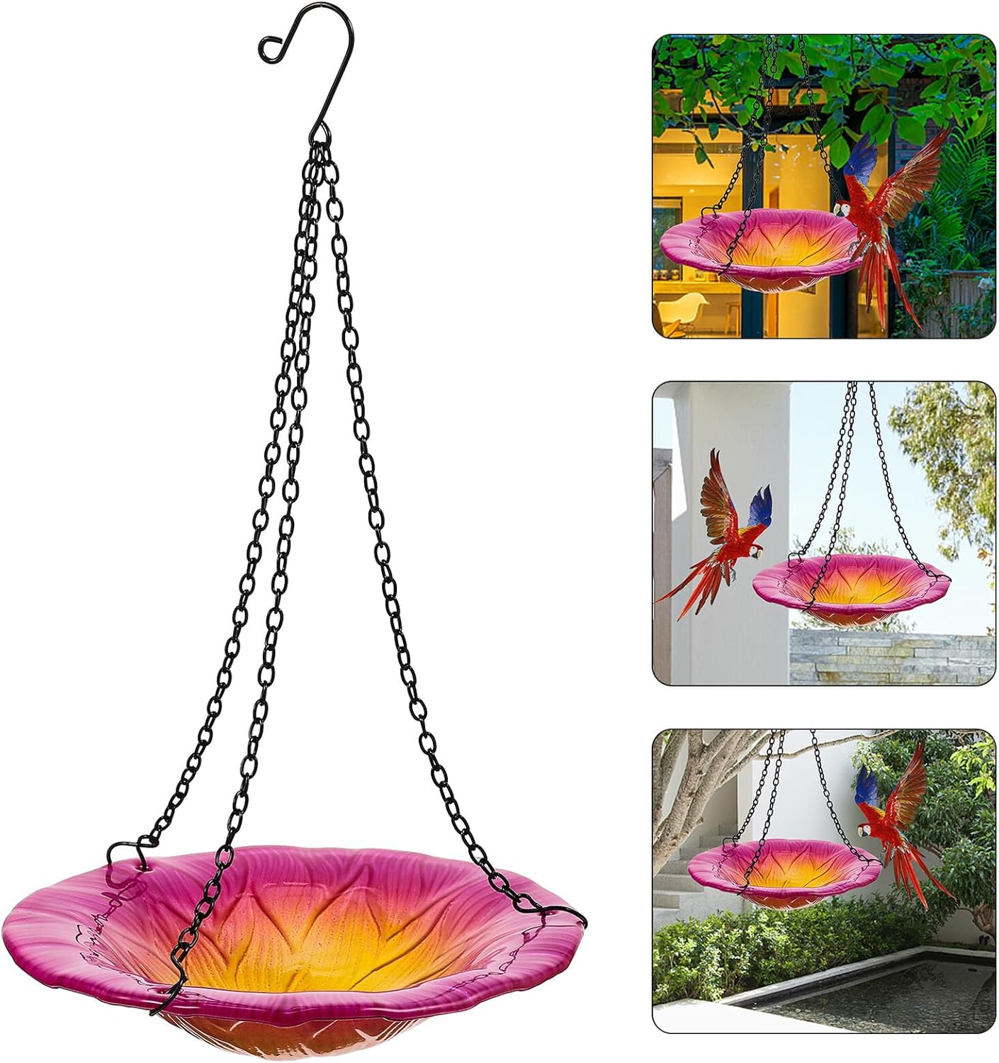 Milisten Hanging Flower-Shaped Bird Feeder and Bath for Outdoors, 8-in