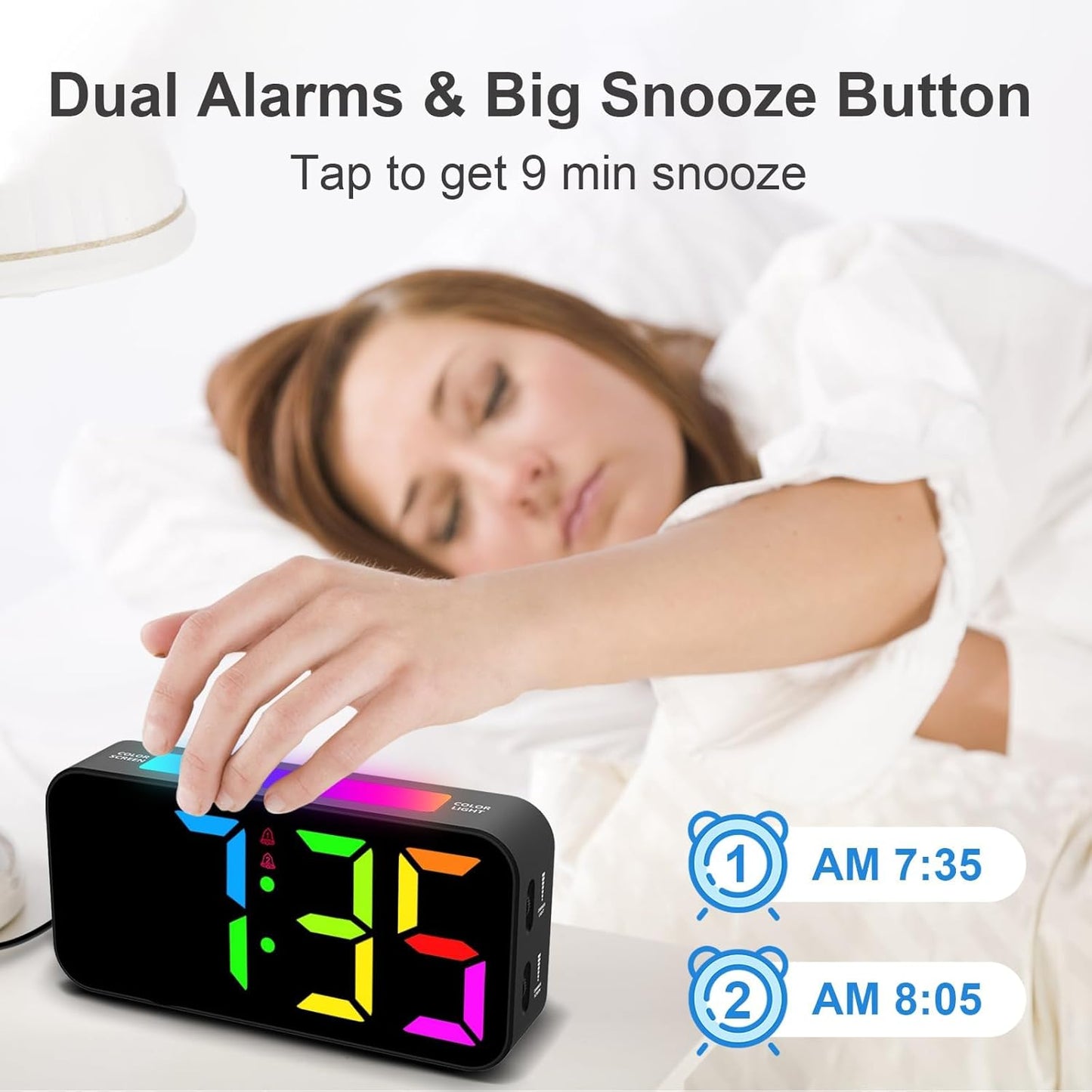 Loud Alarm Clocks for Bedrooms Heavy Sleepers, Plug-in Digital Bedside