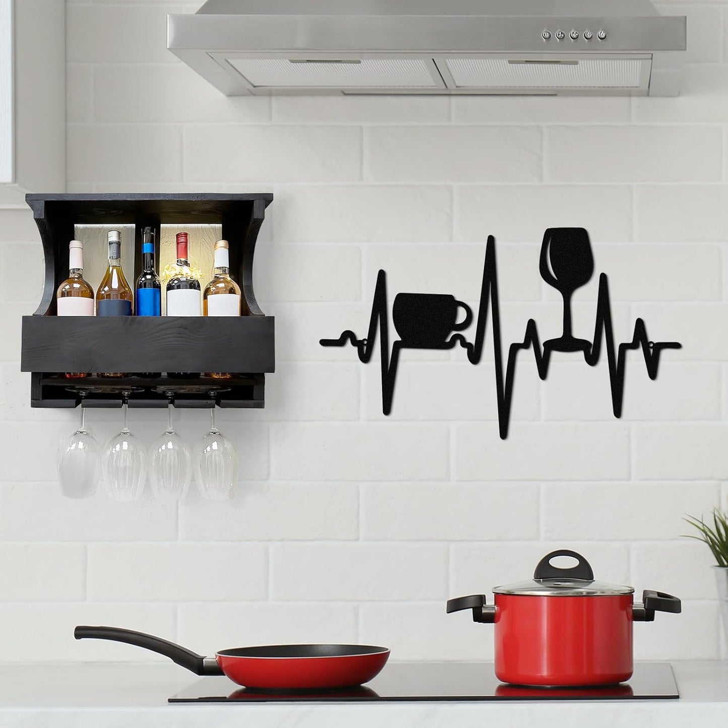 Blulu Heartbeat Coffee and Wine Bar Sign 15.75 x 9.04 Inch Rustic Blac