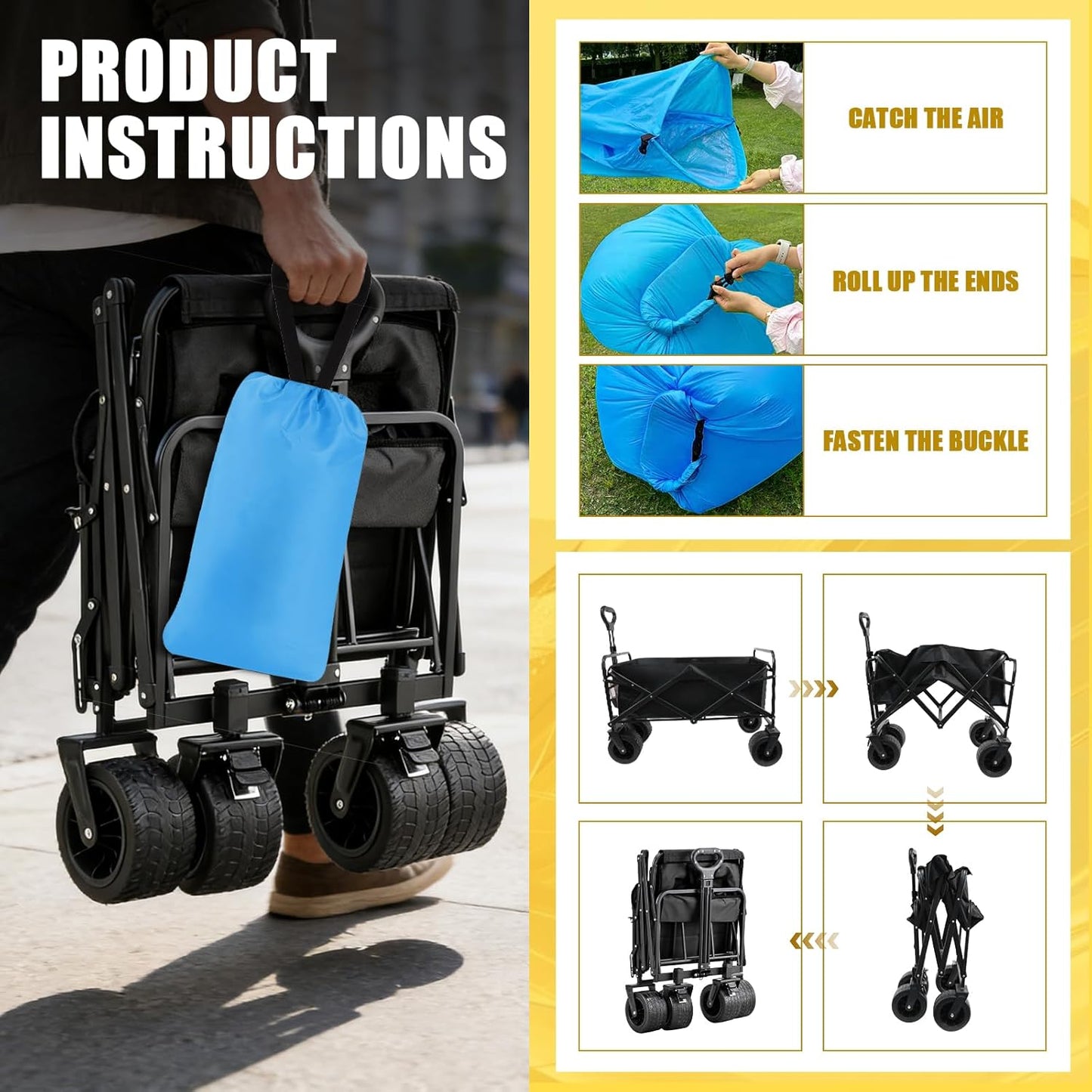 Beach Cart with Big All-Terrain Wheels for Sand & Air Sofa, 440 LBS Wa