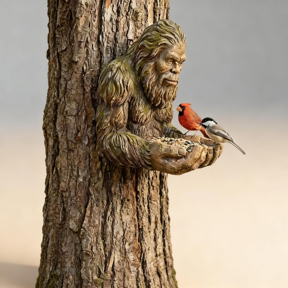 Forest Guardian Bird Feeder Sculpture - Waterproof Tree-Mounted Resin Face, Outdoor Garden Yard Art Decor for Backyard Wildlife Attracting Birds