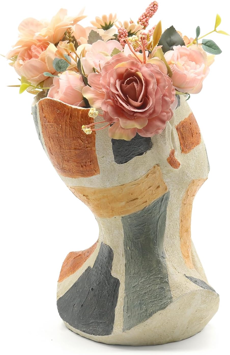 Lukitas Abstract Face Planter, Faux Sandstone Decorative Face Vase, Colorful Artistic Flower Plant Pot for Garden Patio Living Room, Resin 10.5''